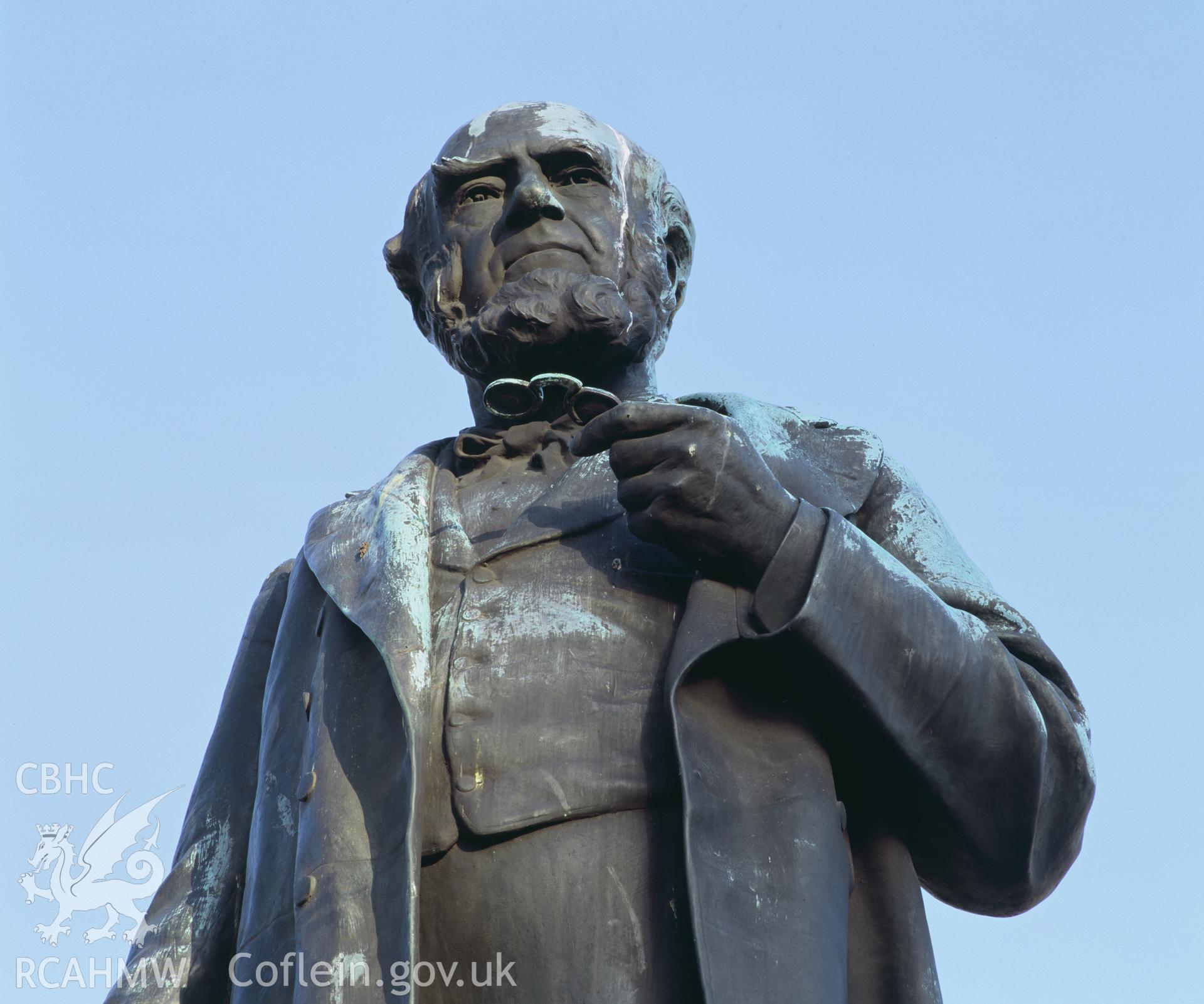 Colour transparency showing statue of Henry Richards, Tregaron, produced by Iain Wright, June 2004.