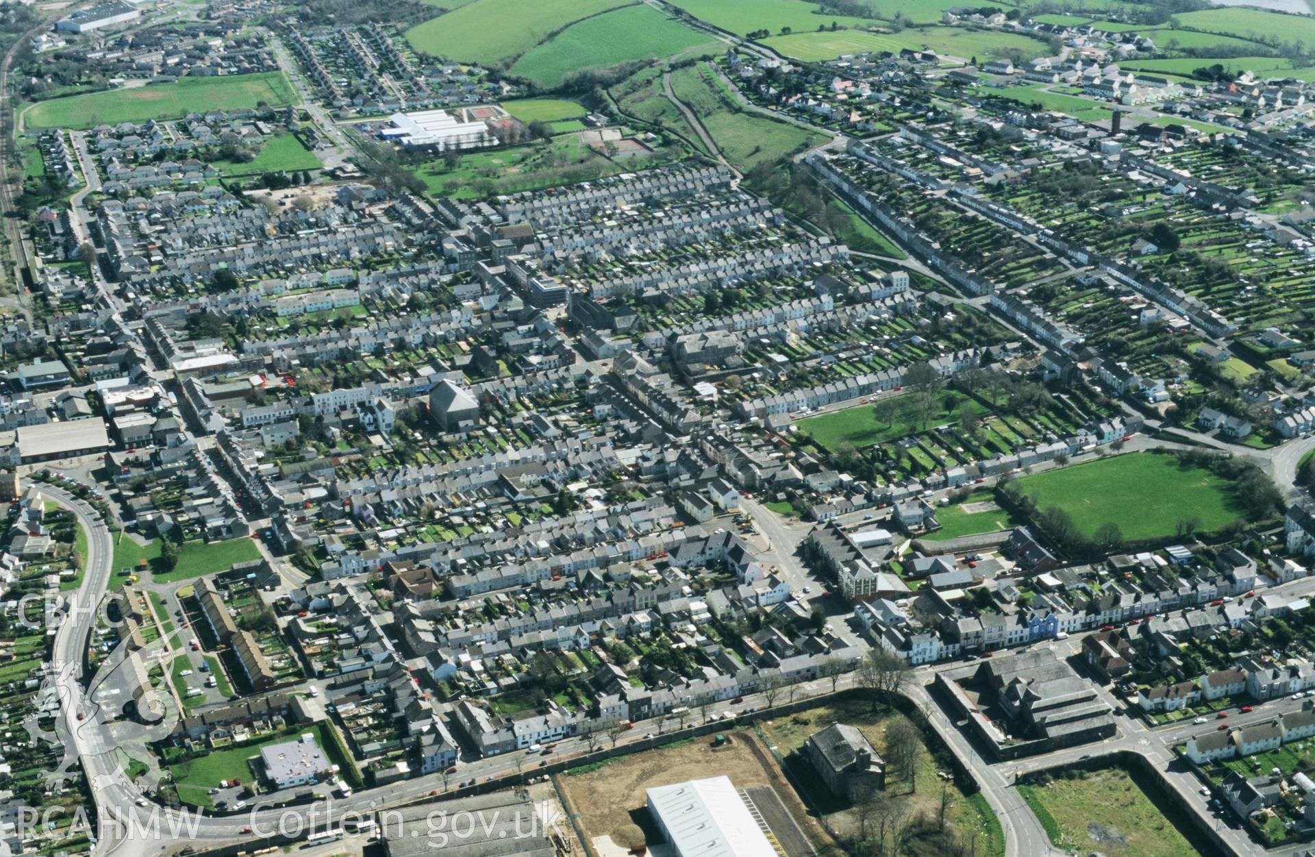 Slide of RCAHMW colour oblique aerial photograph of Pembroke Dock taken by Toby Driver, 2002.