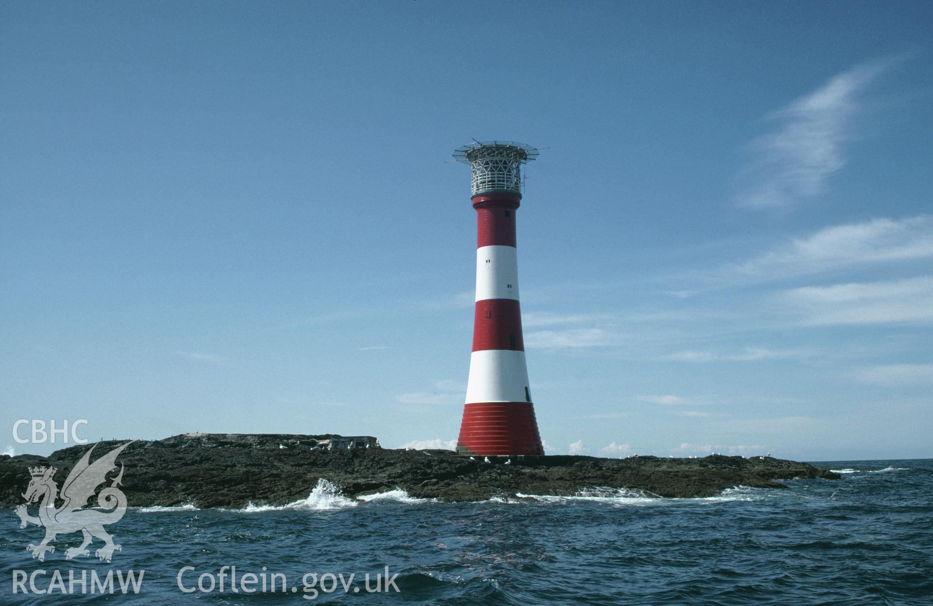 Ground view of a lighthouse at The Smalls, one of a set of 22 colour slides from a survey of the Smalls designated shipwreck area, carried out by the Archaeological Diving Unit.