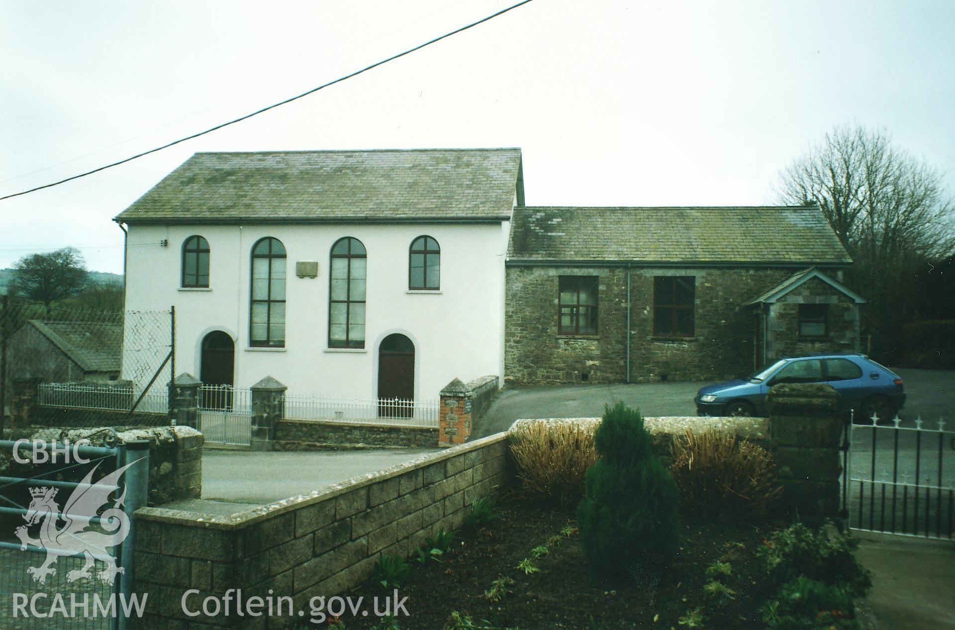 Digital copy of a colour photograph showing an exterior view of Capel Isaac Independent Chapel, Llandeilo,  taken by Robert Scourfield, 1995.