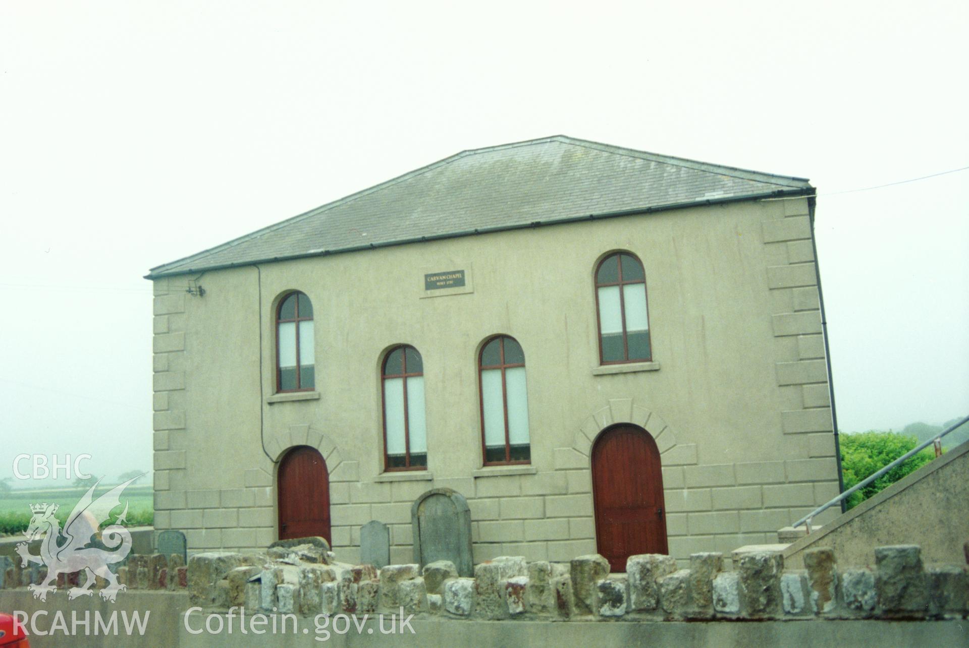 Digital copy of a colour photograph showing an exterior view of Carvan Independent Chapel, Lampeter Velfrey, taken by Robert Scourfield, 1996.