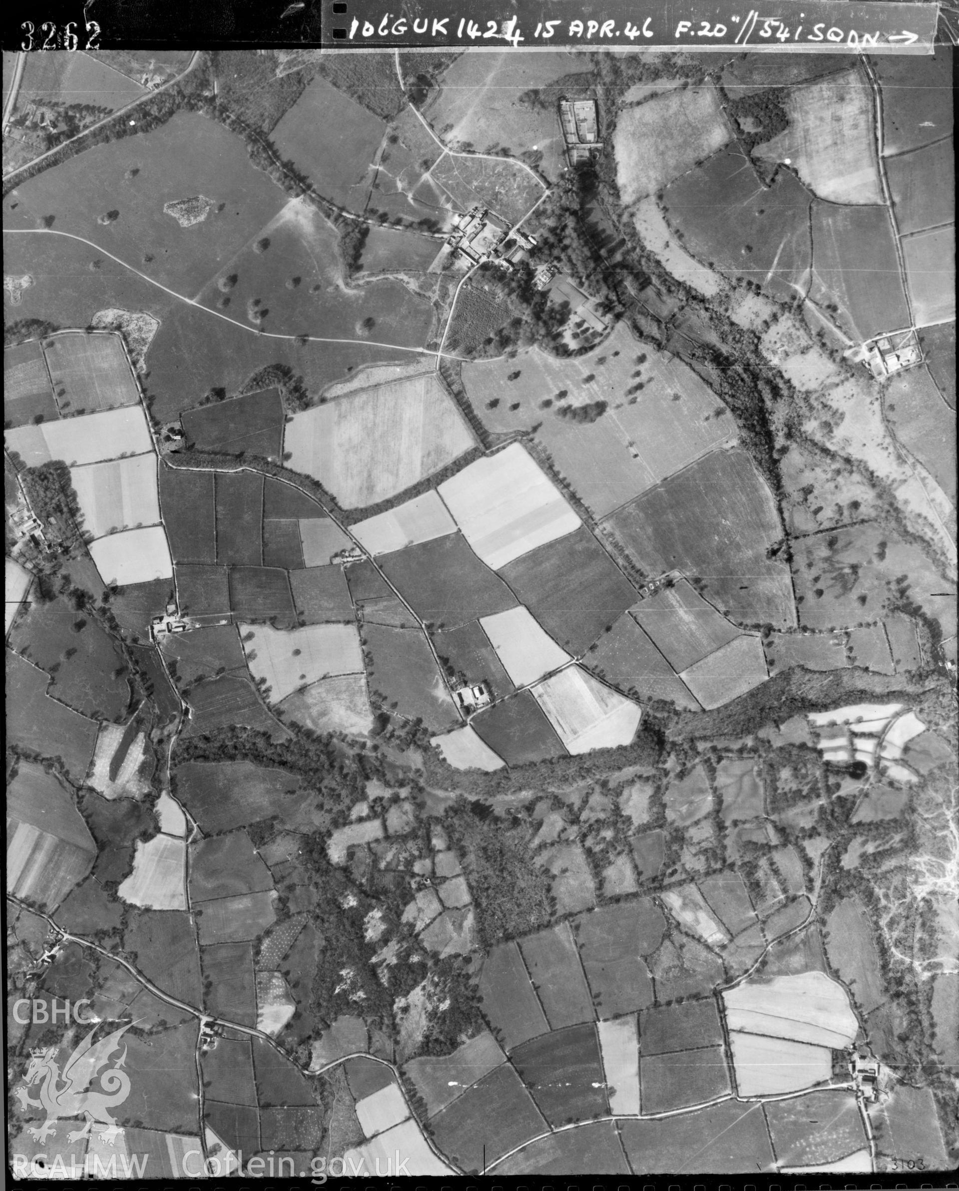 Black and white vertical aerial photograph taken by the RAF on 15/04/1946 centred on SN22263807 at a scale of 1:10000. The photograph includes part of Boncath community in Pembrokeshire.