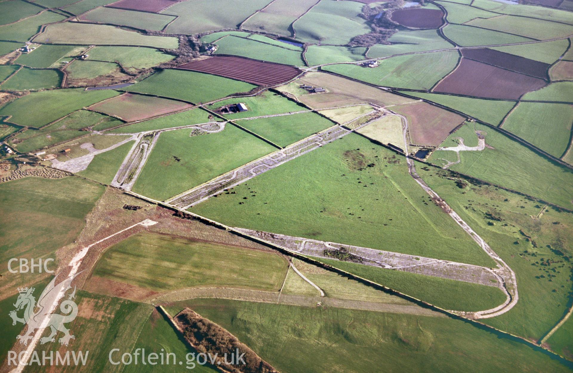 Slide of RCAHMW colour oblique aerial photograph showing Talbenny Aerodrome, taken by Toby Driver, 2001.