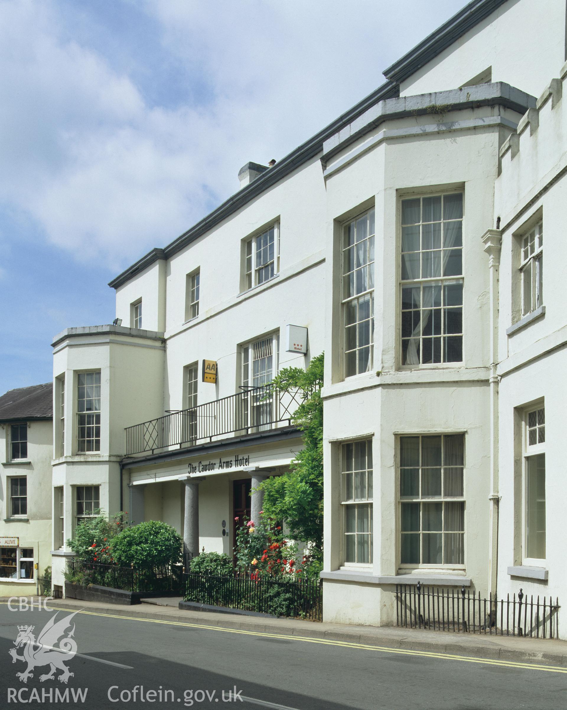 Colour transparency showing an exterior view of Cawdor Hotel, Llandeilo, produced by Iain Wright, June 2004.