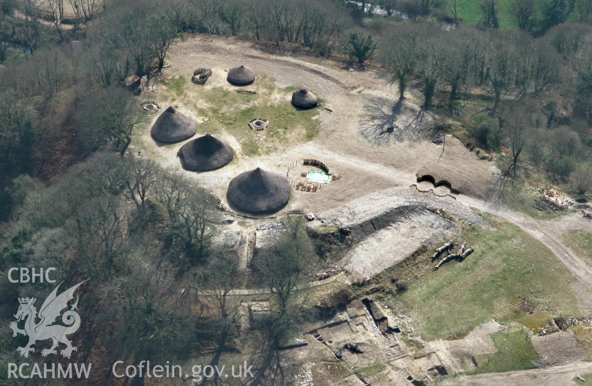 RCAHMW colour oblique aerial photograph of Castell Henllys, hillfort, stereo colour, left side. Taken by Toby Driver on 31/03/2003