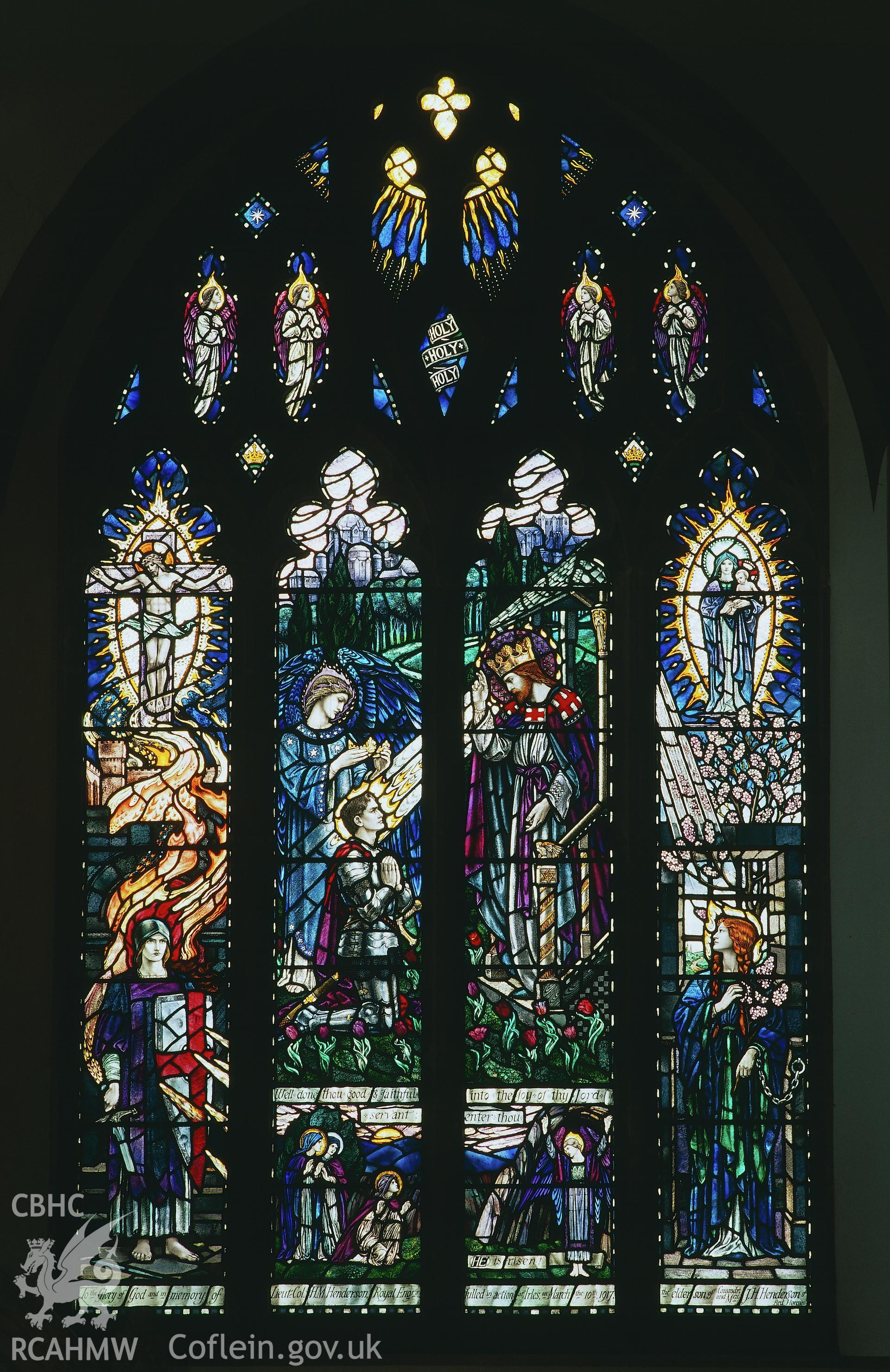 RCAHMW colour transparency showing view of  the Henderson memorial stained glass window at St Mary's Church, Tenby