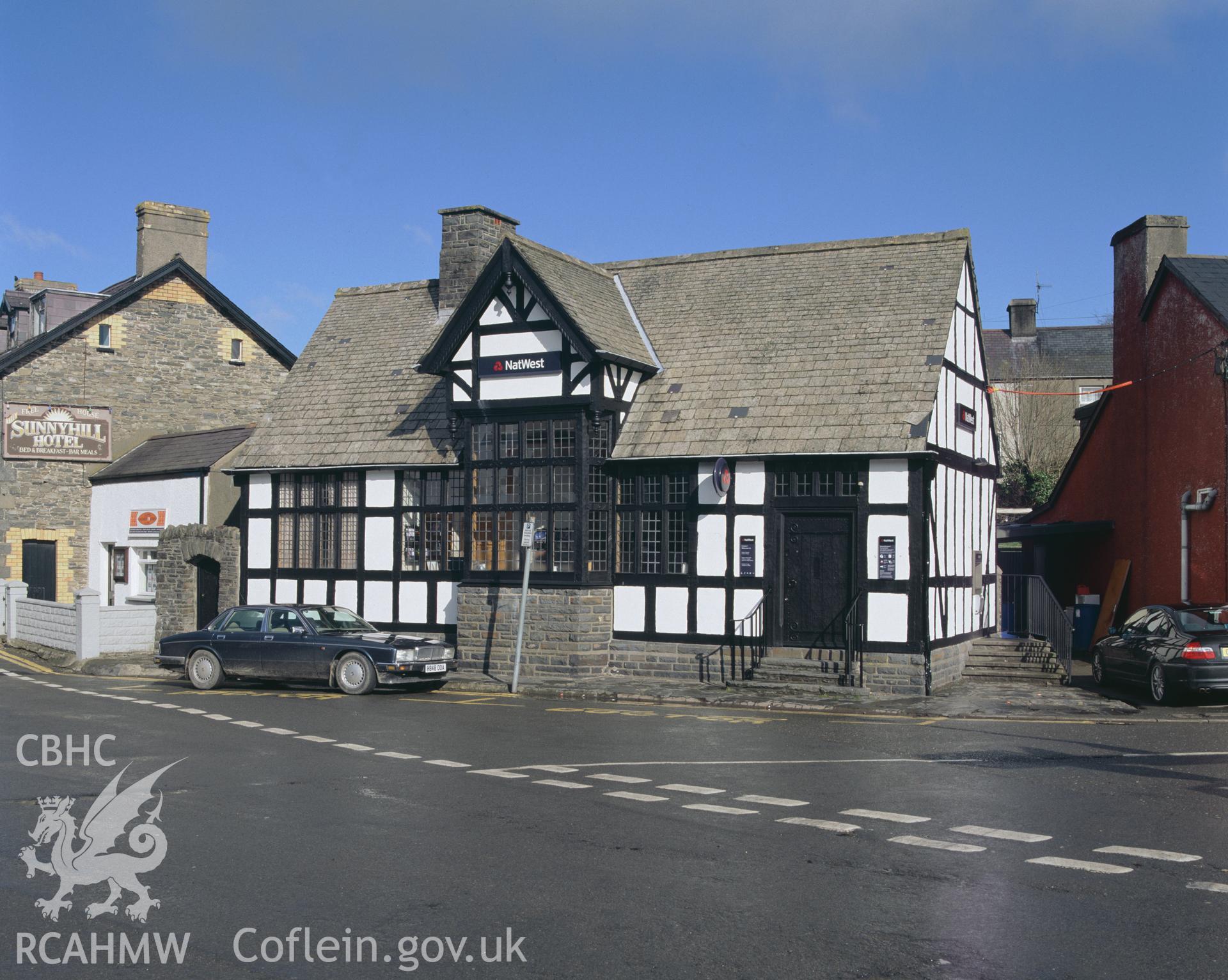 Colour transparency showing National Westminster Bank, Tregaron, produced by Iain Wright, June 2004.