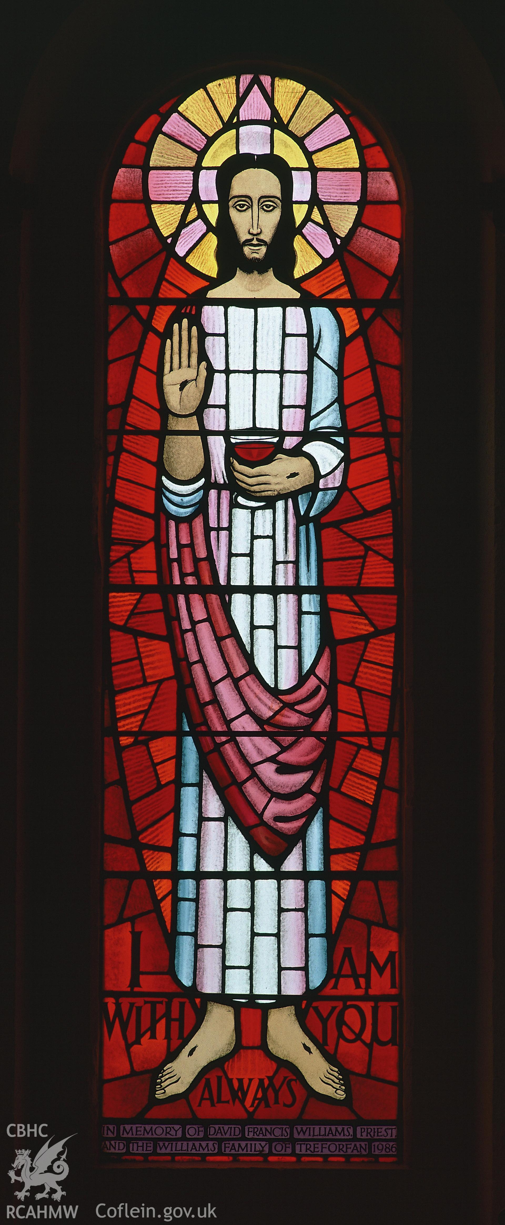 RCAHMW colour transparency showing view of the stained glass window by John Petts, at St Mary's Church, Fishguard.