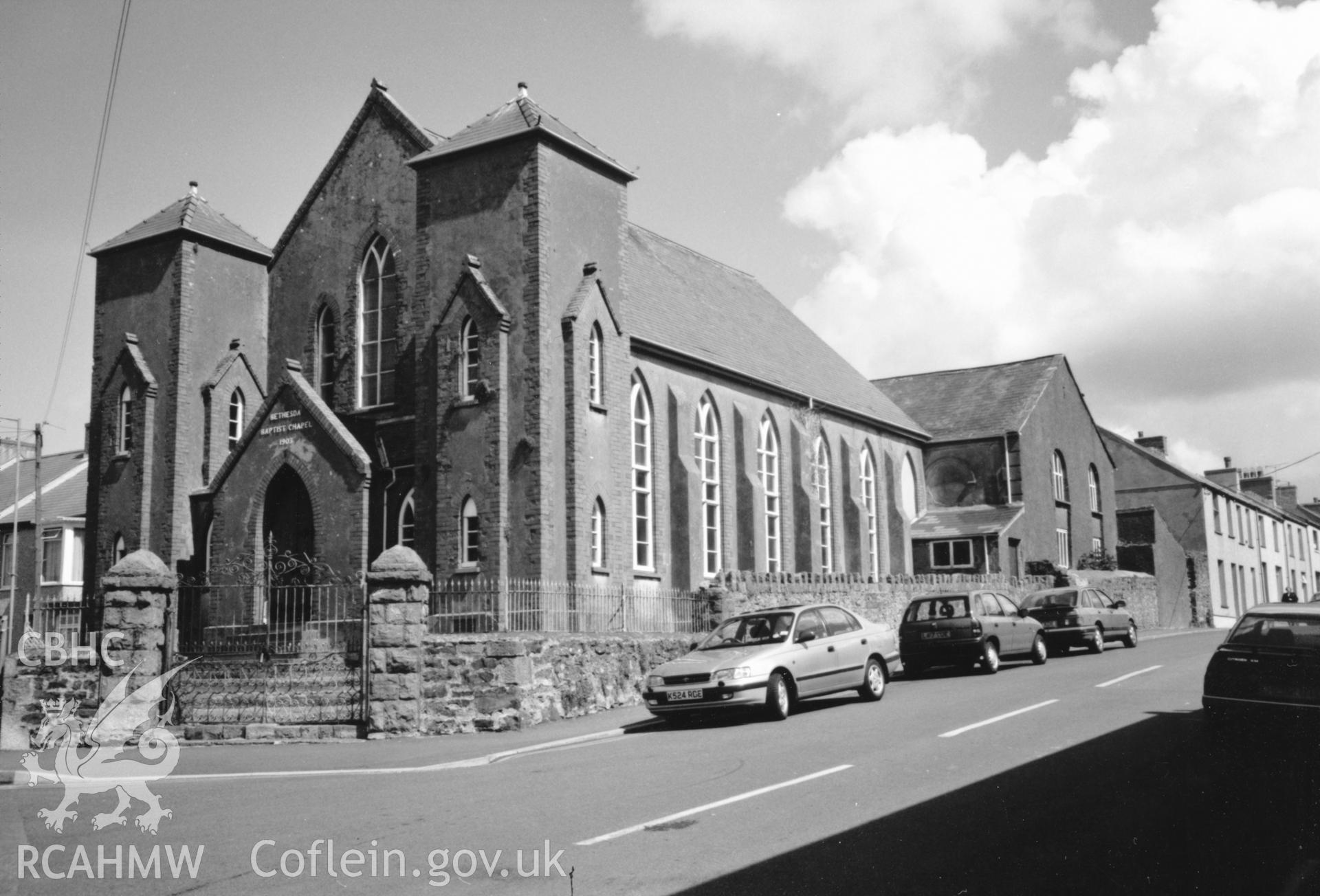 Digital copy of a black and white photograph showing a general view of Bethesda English Baptist Chapel, Neyland, taken by Robert Scourfield, 1996.