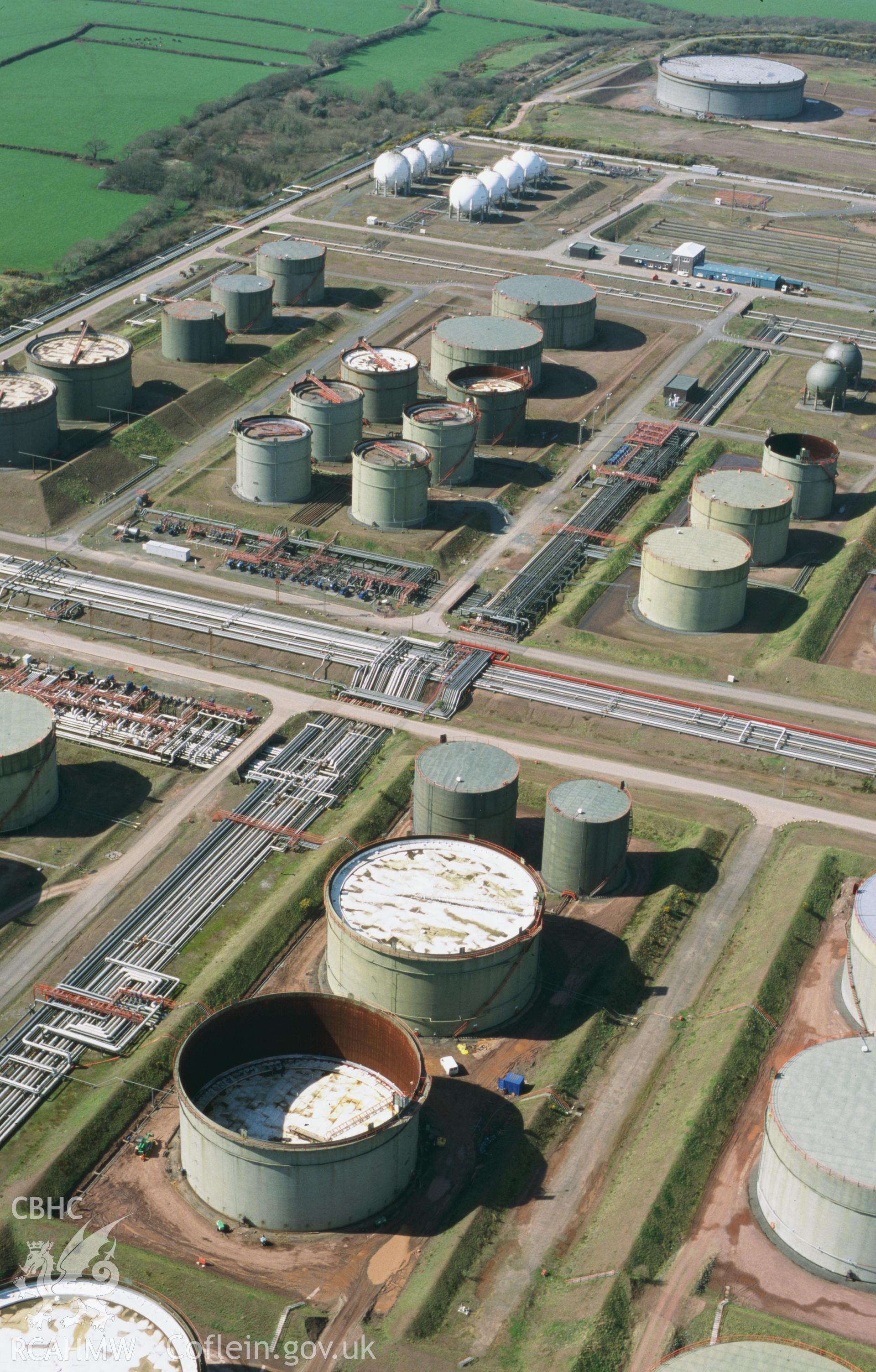 RCAHMW colour slide oblique aerial photograph of Copybush Oil Storage Depot, Waterston, taken by T.G.Driver 2002