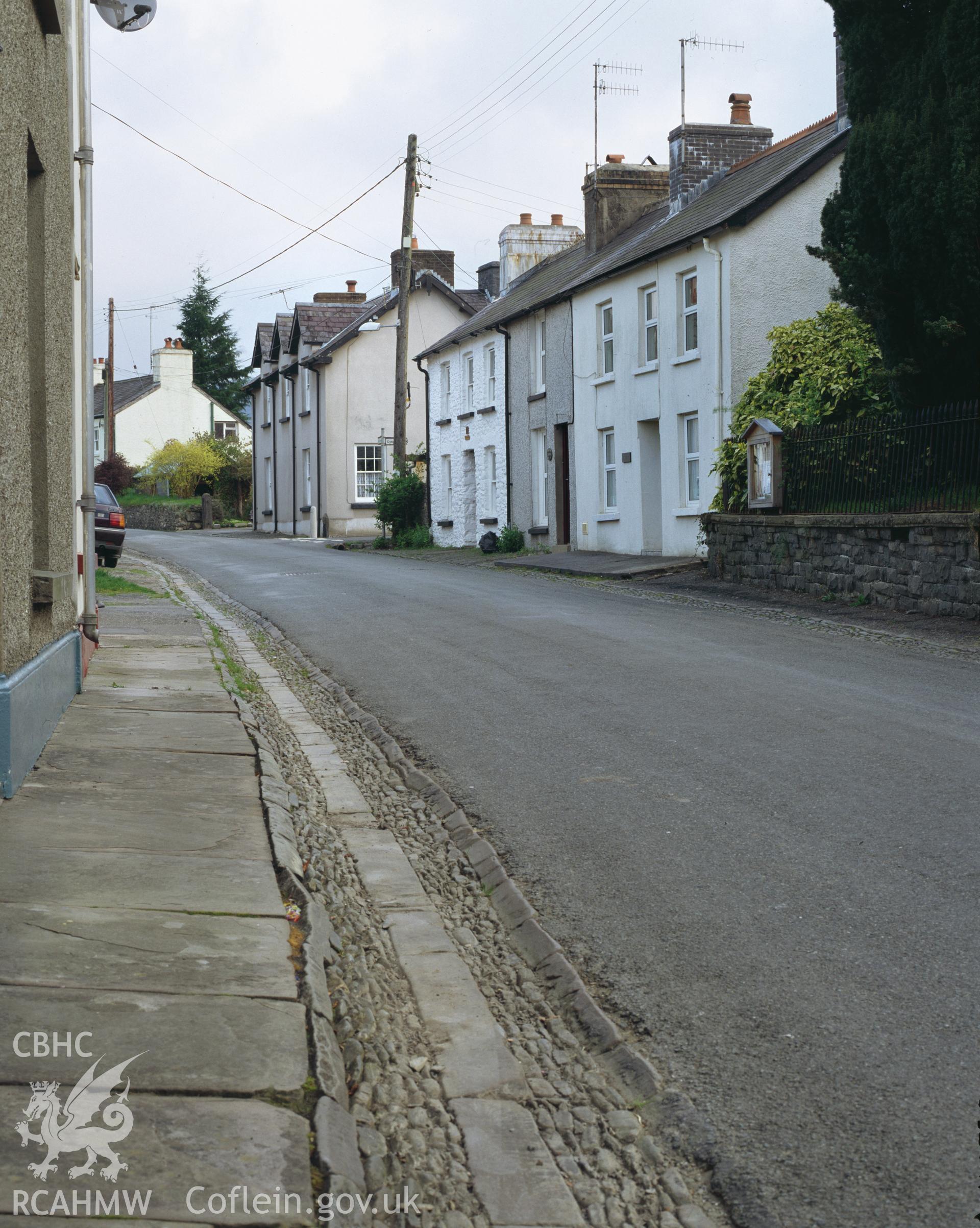 Colour transparency showing street scene in Cilycwm, produced by Iain Wright, June 2004.