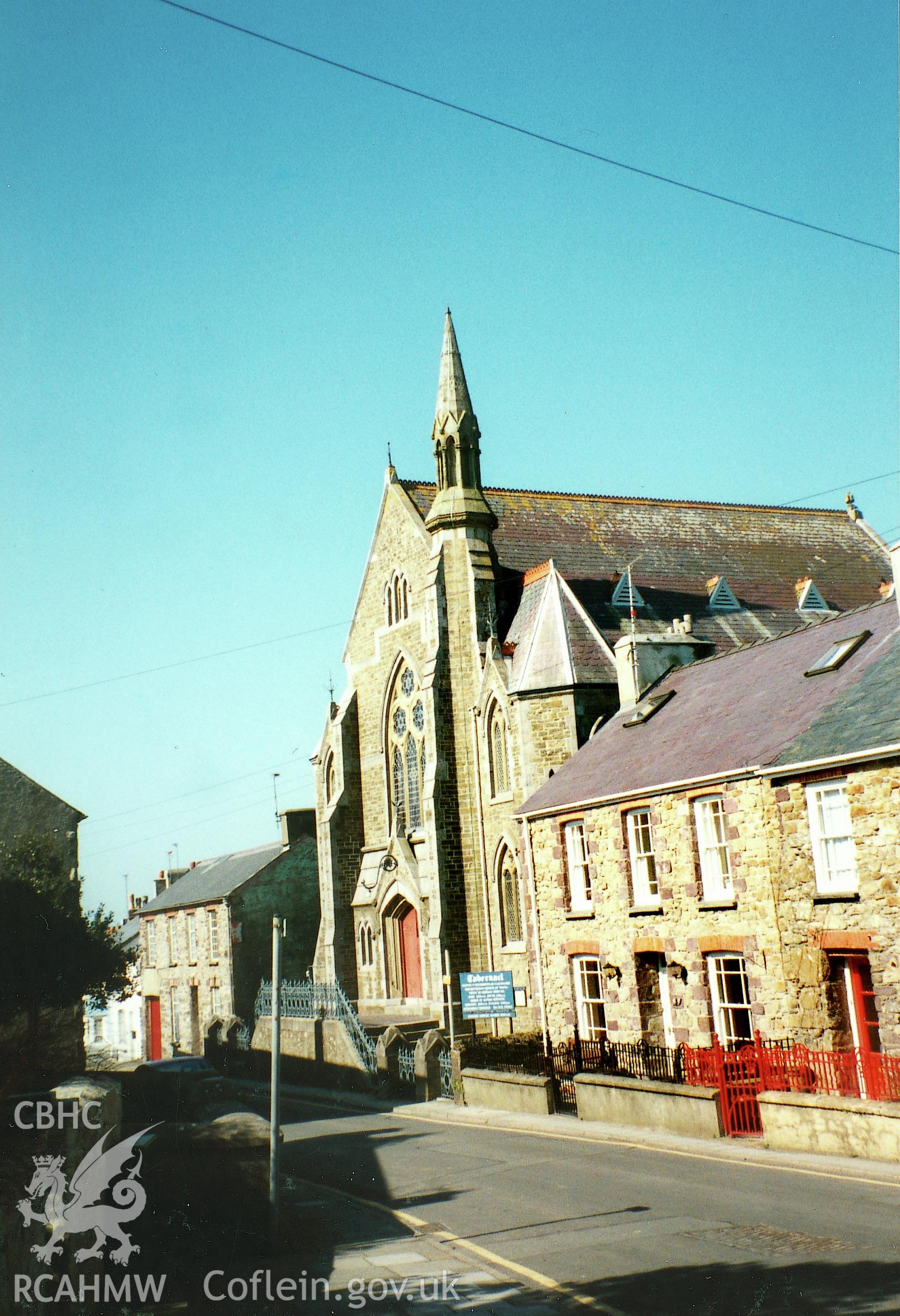 Digital copy of a colour photograph showing a general view of Tabernacle Chapel, St David's taken by Robert Scourfield, 1995.