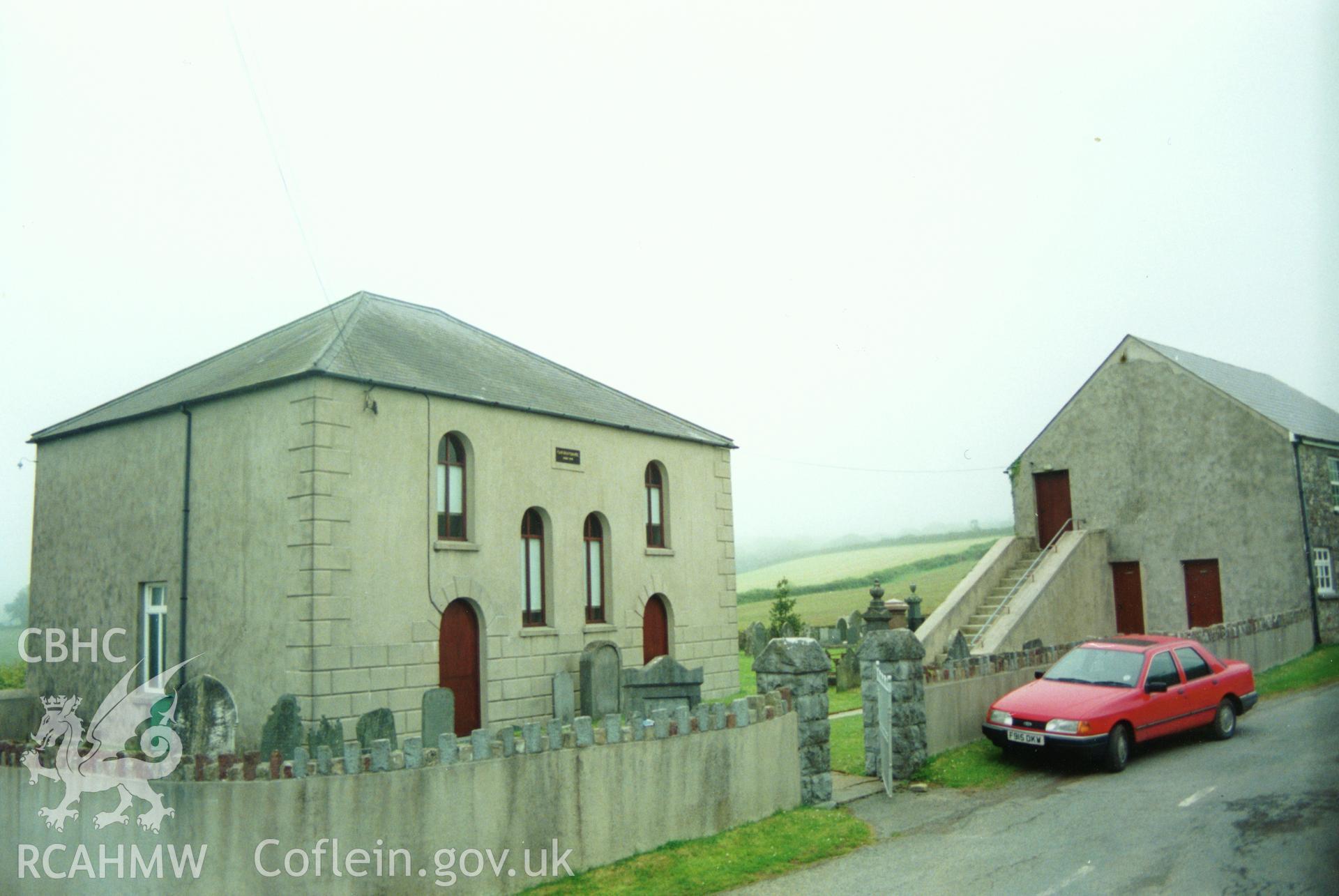 Digital copy of a colour photograph showing an exterior view of Carvan Independent Chapel, Lampeter Velfrey, taken by Robert Scourfield, 1996.