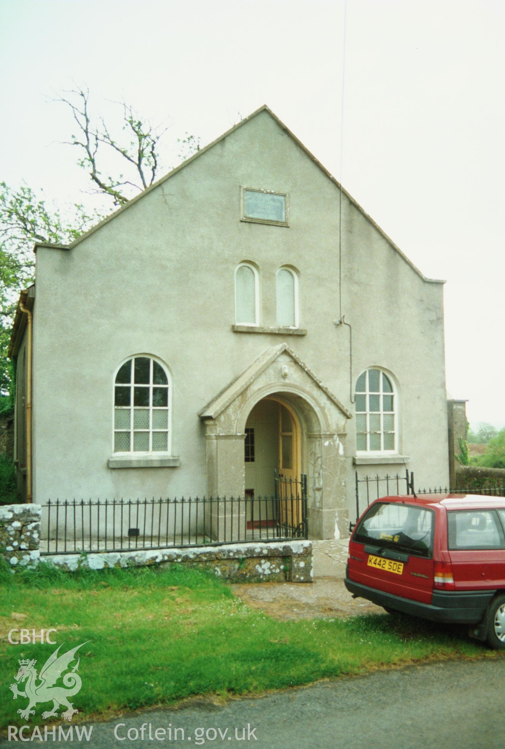 Digital copy of a colour photograph showing exterior view of Zoar Independent Chapel, Carew Newton, taken by Robert Scourfield, 1996.