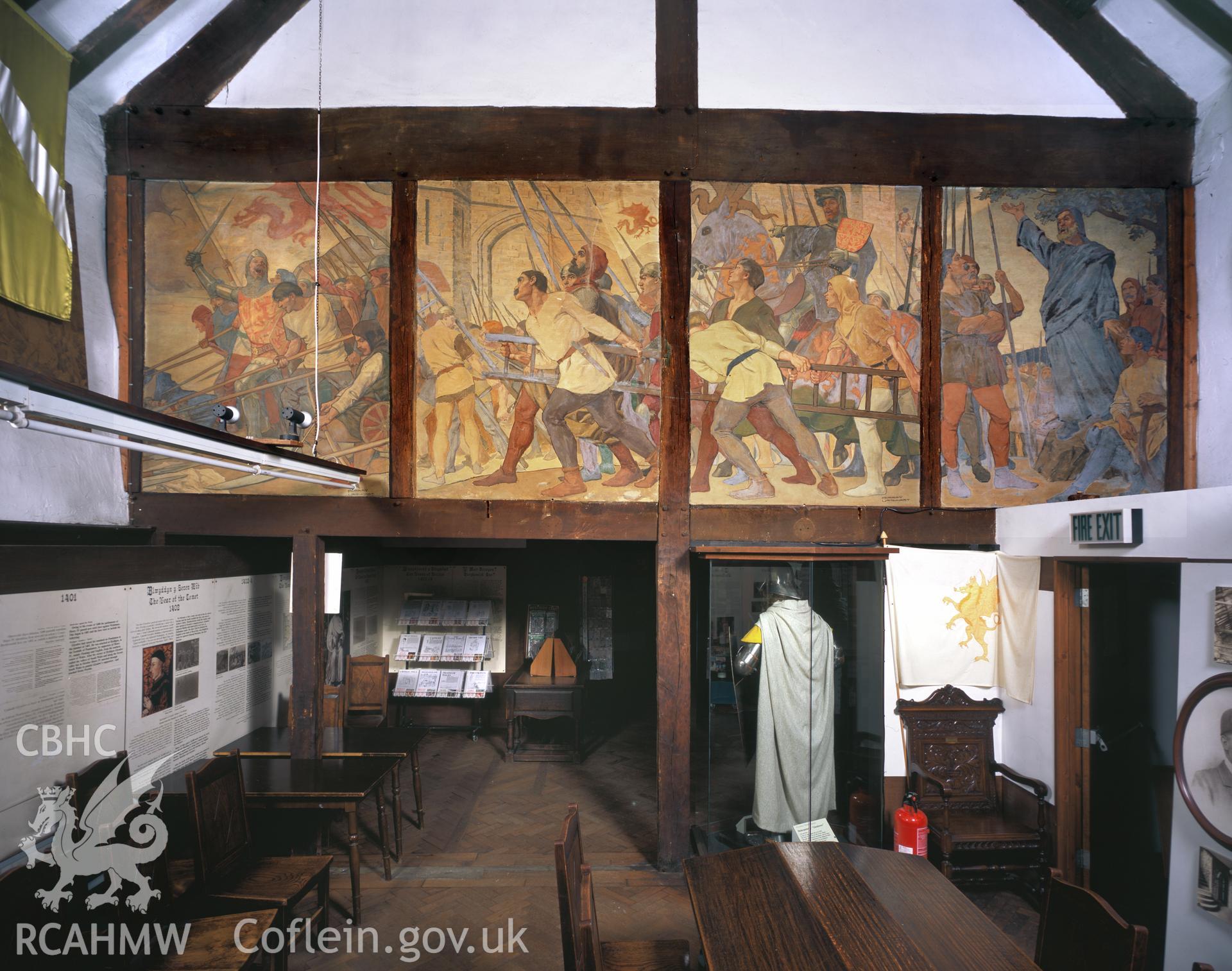 Colour transparency showing  view of mural in Parliament House, Machynlleth, produced by Iain Wright 2004