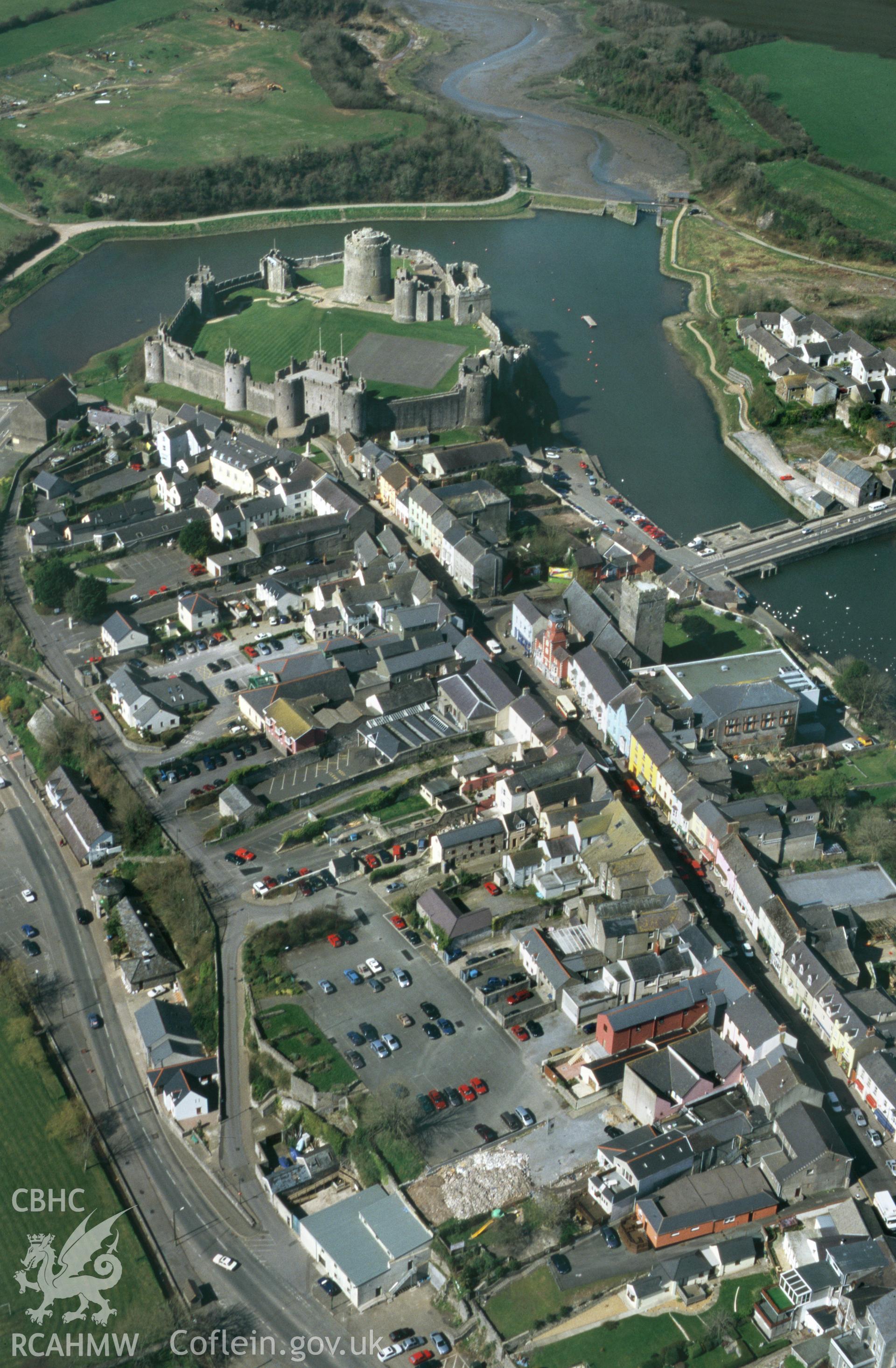 RCAHMW colour slide oblique aerial photograph of Pembroke Castle, taken by T.G.Driver 2002