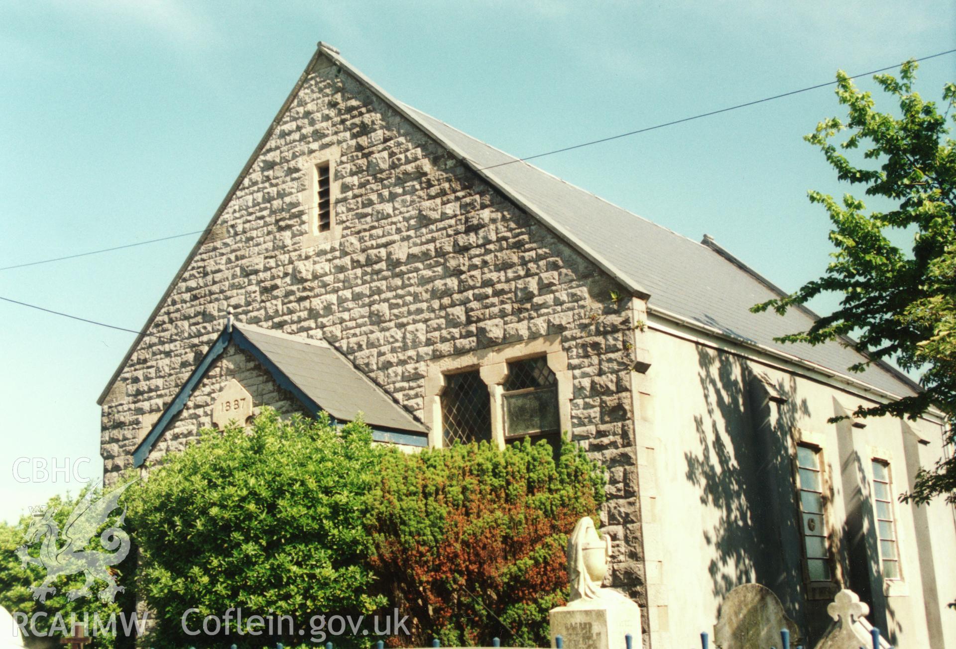 Digital copy of a colour photograph showing an exterior view of Penally Congregational Chapel,  taken by Robert Scourfield, 1996.