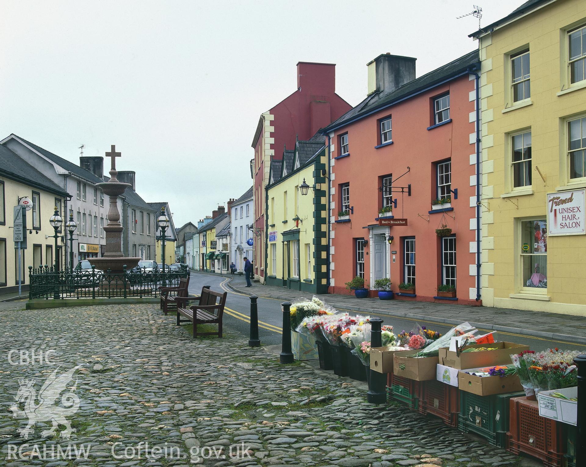 RCAHMW colour transparency showing exterior view of 9 Market Square, Llandovery