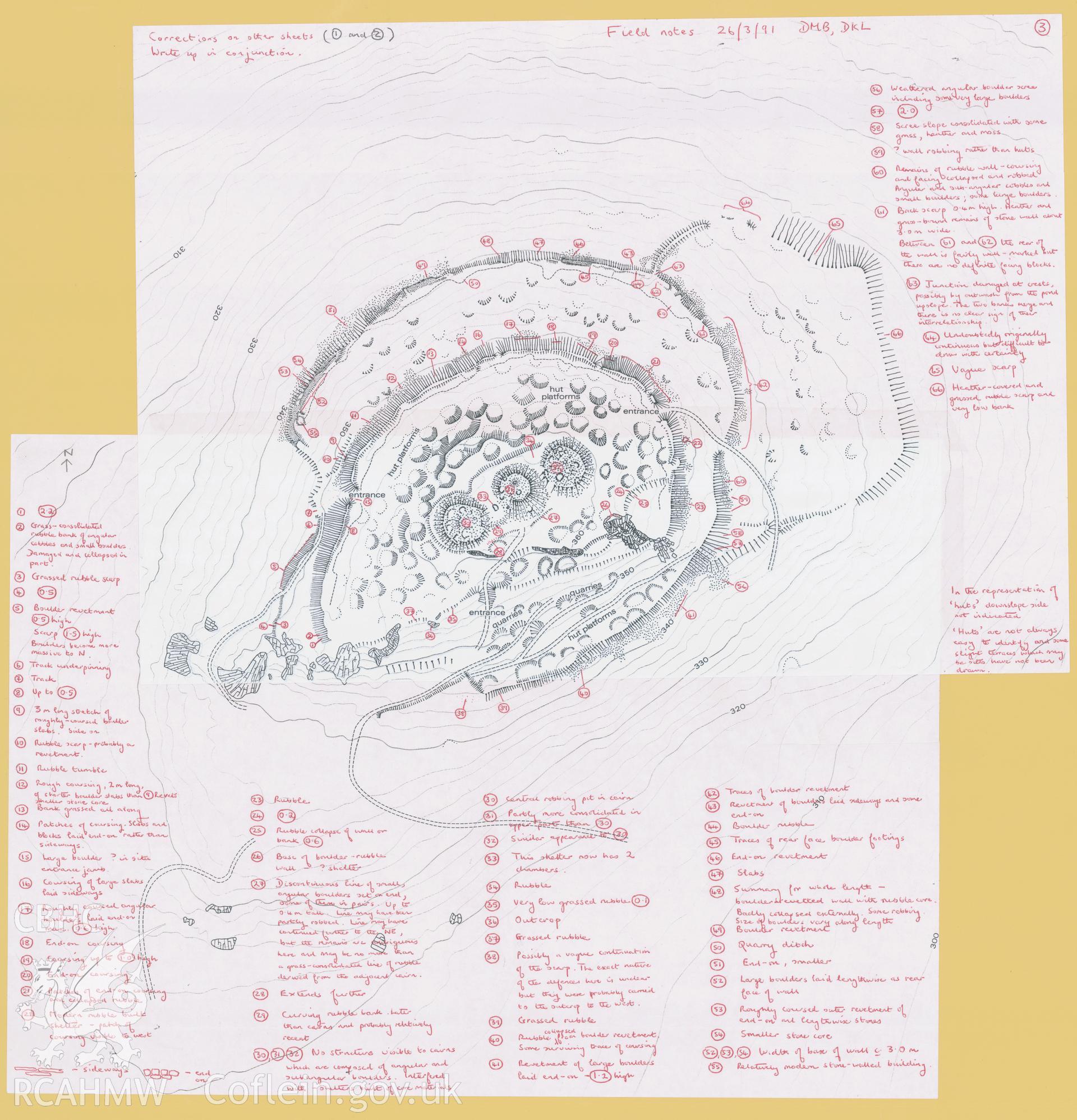 Measured survey plan of Foel Drygarn produced by RCAHMW, 1986.