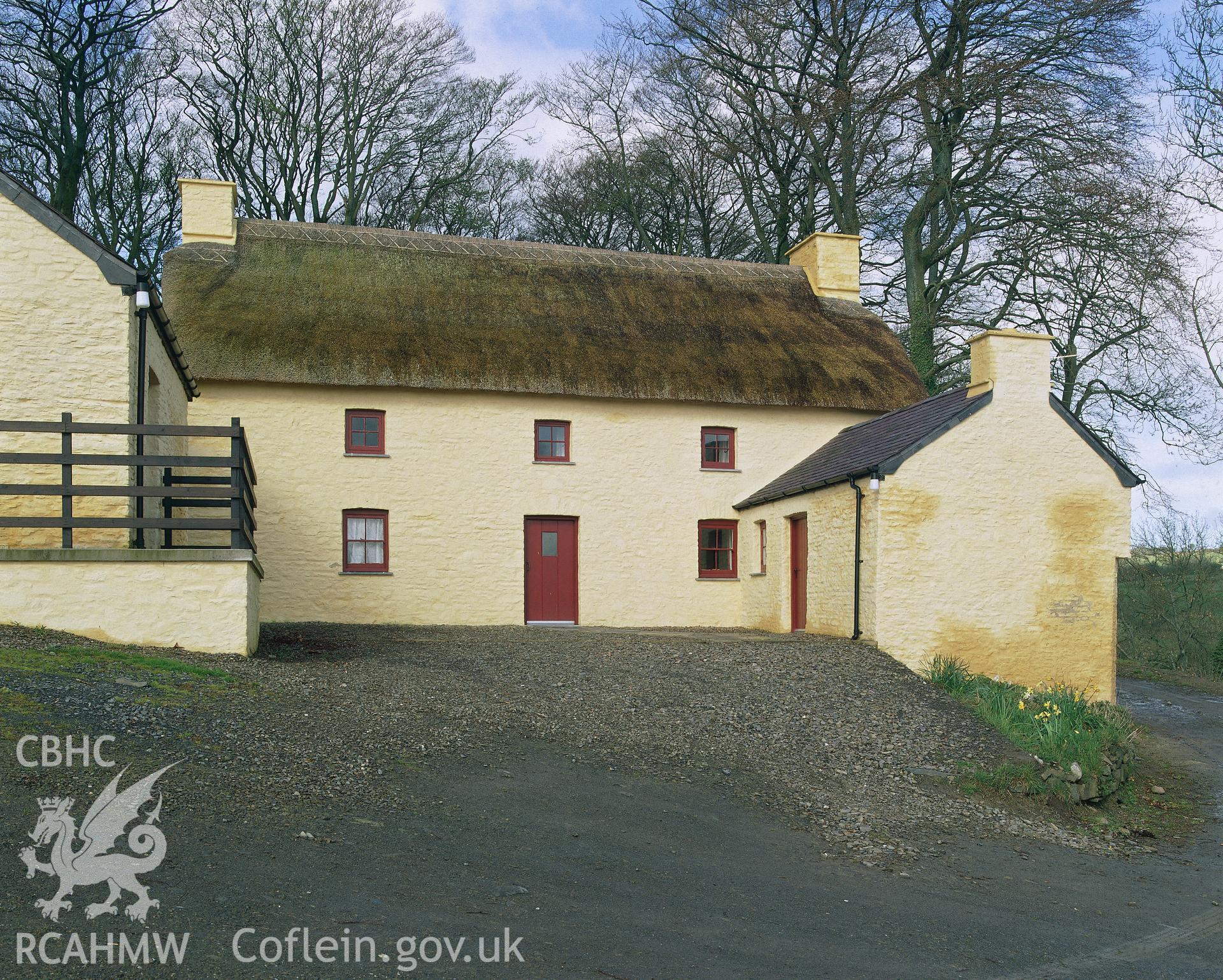 RCAHMW colour transparency showing exterior view of Treberfedd, Dihewyd.