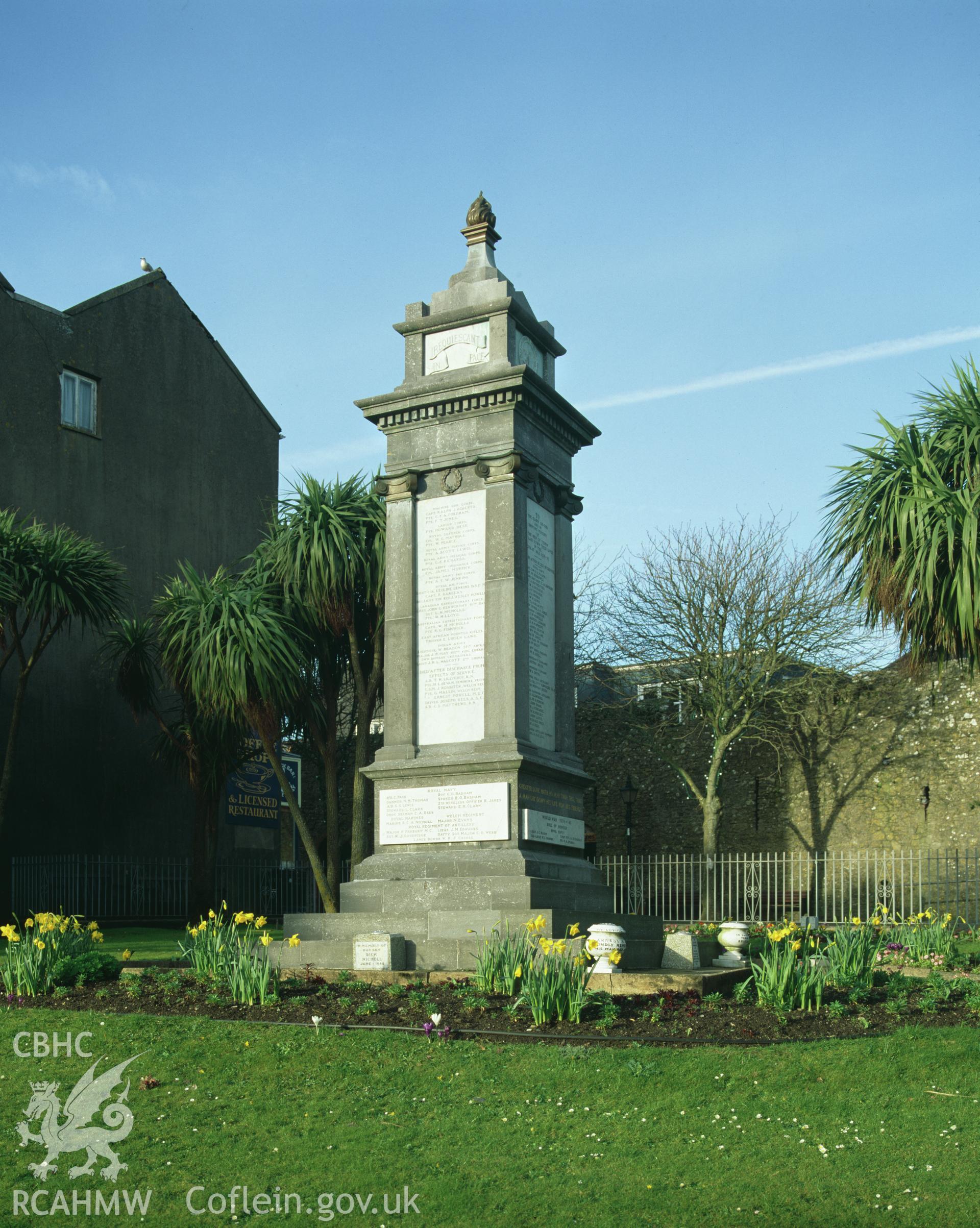 RCAHMW colour transparency showing the War Memorial, Tenby, taken by Iain Wright, 2003.