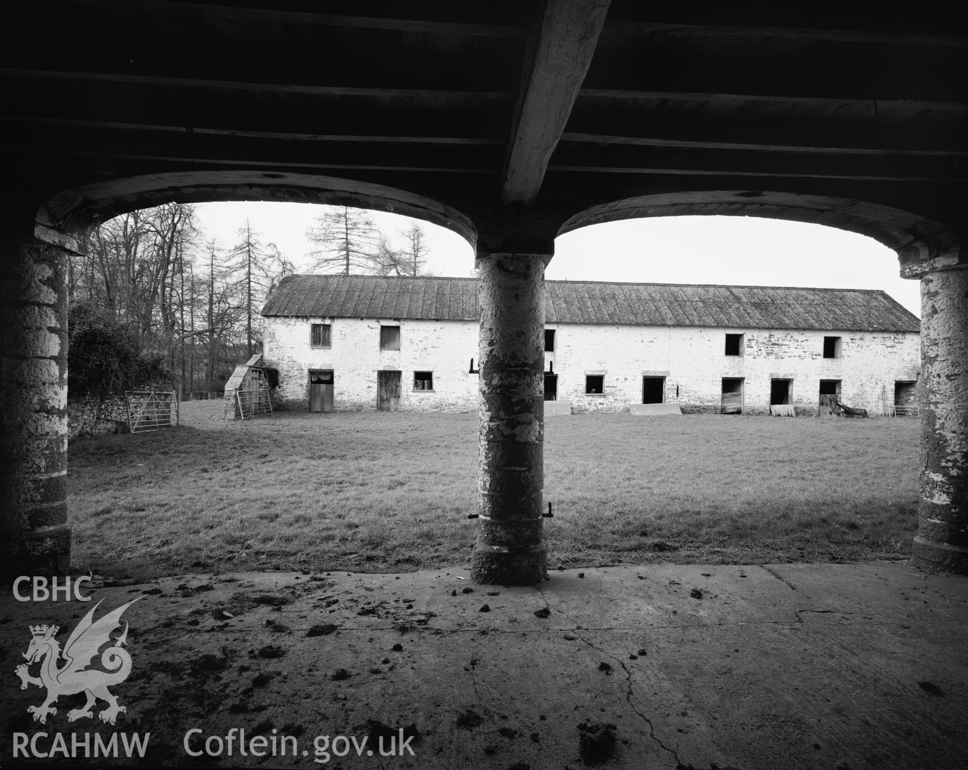 Digitised copy of a black and white photograph of pigsty at Home Farm, Felin Newydd, Llandefalle.