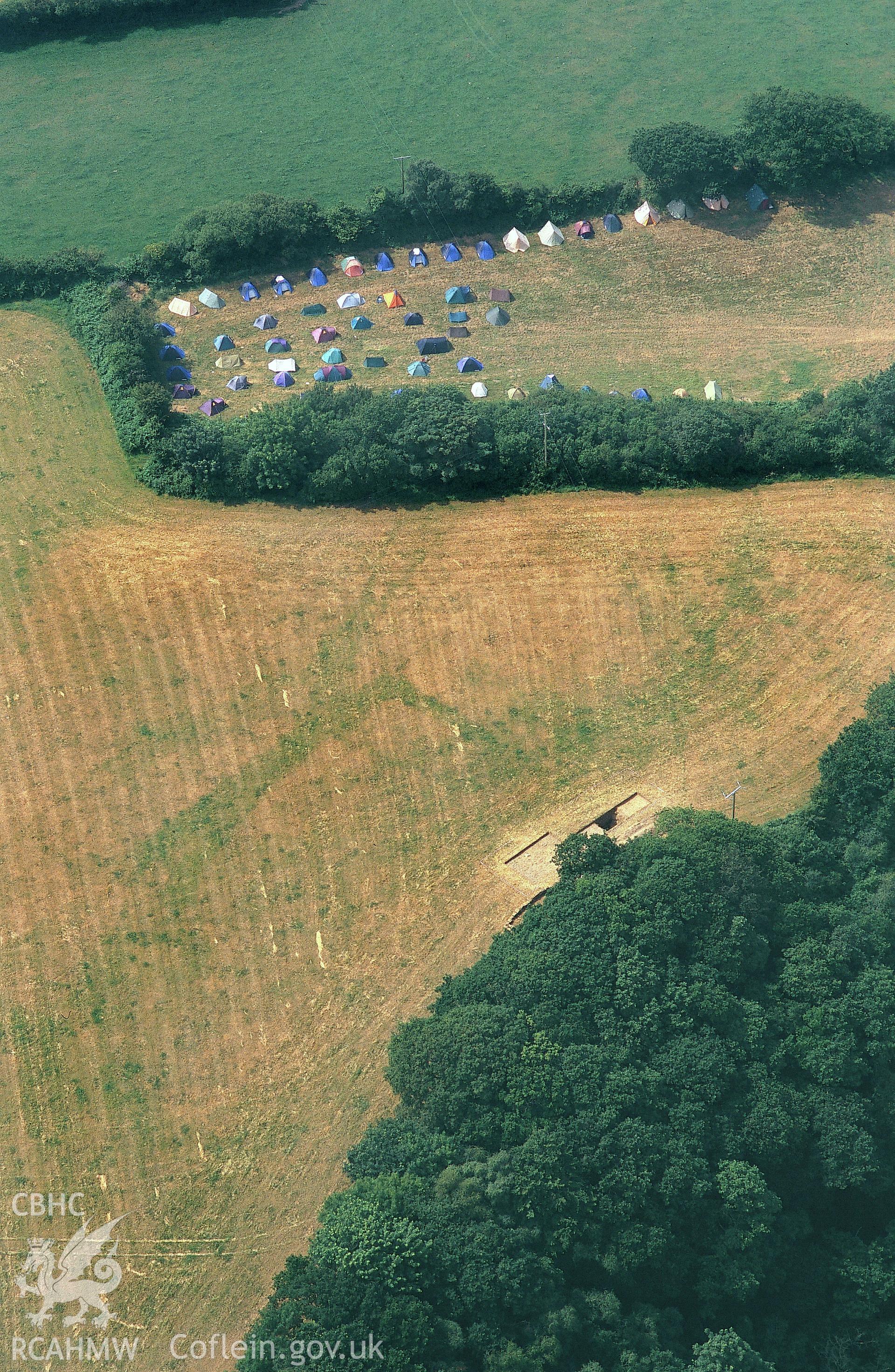 RCAHMW colour slide oblique aerial photograph of enclosure W of Penpedwast, Eglwyswrw, taken by C.R.Musson on the 15/07/1996