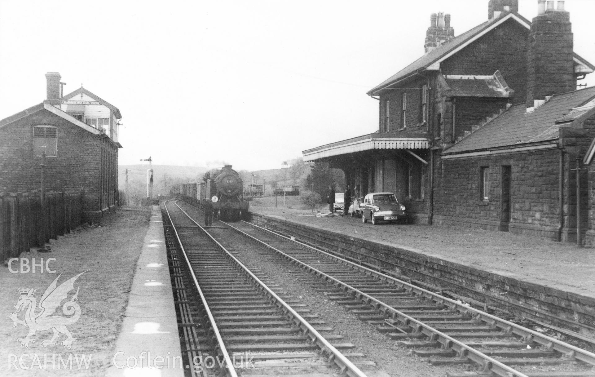 Black and white postcard showing view of Blaenavon Railway Station (higher level). From Rokeby Album VII part 1 of 2 no.10C. Photograph taken in 1961.