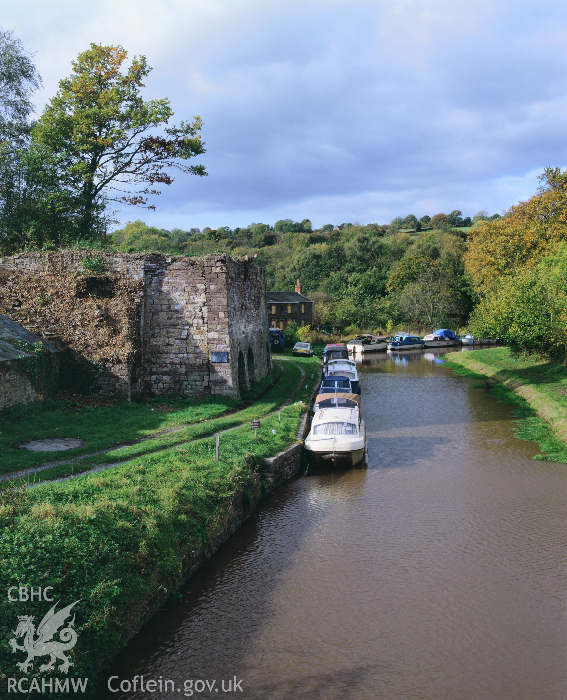Colour transparency showing a view of the limeilns at Llangattock, produced by Iain Wright 1990