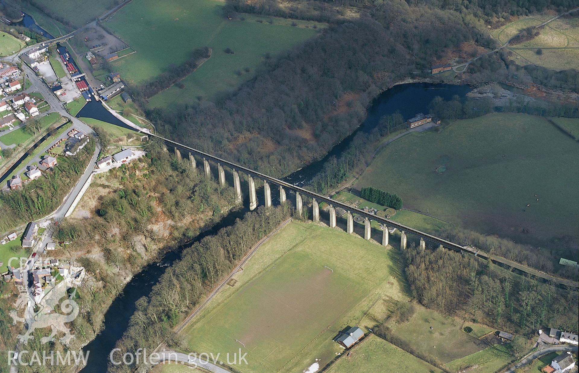 Slide of RCAHMW colour oblique aerial photograph of Pontcysyllte Aqueduct, taken by Toby Driver, 2001.