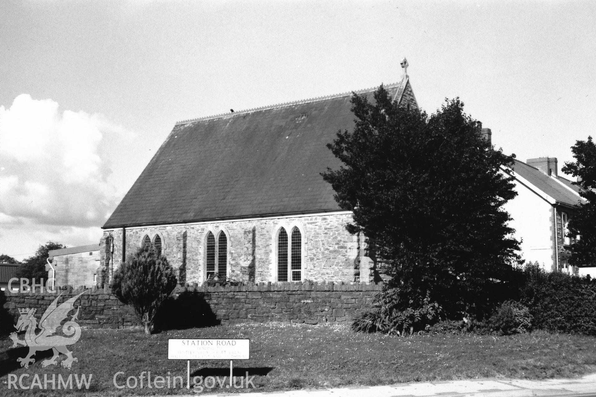 Digital copy of a black and white photograph showing general view of Old Wesleyan Methodist Chapel, Narberth, taken by Robert Scourfield, 1996.