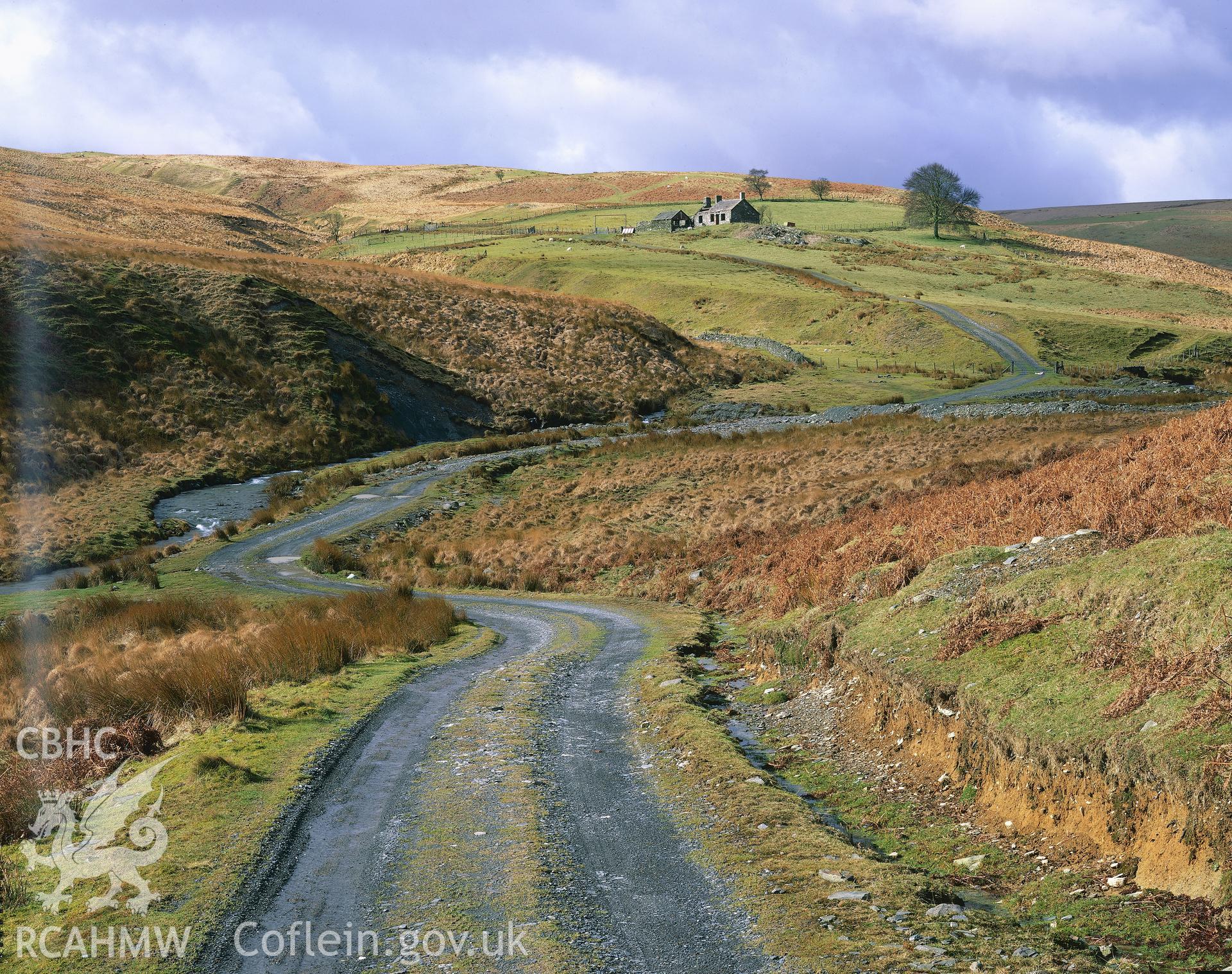 RCAHMW colour transparency showing view of Lluest Aber Caethon, Rhayader.