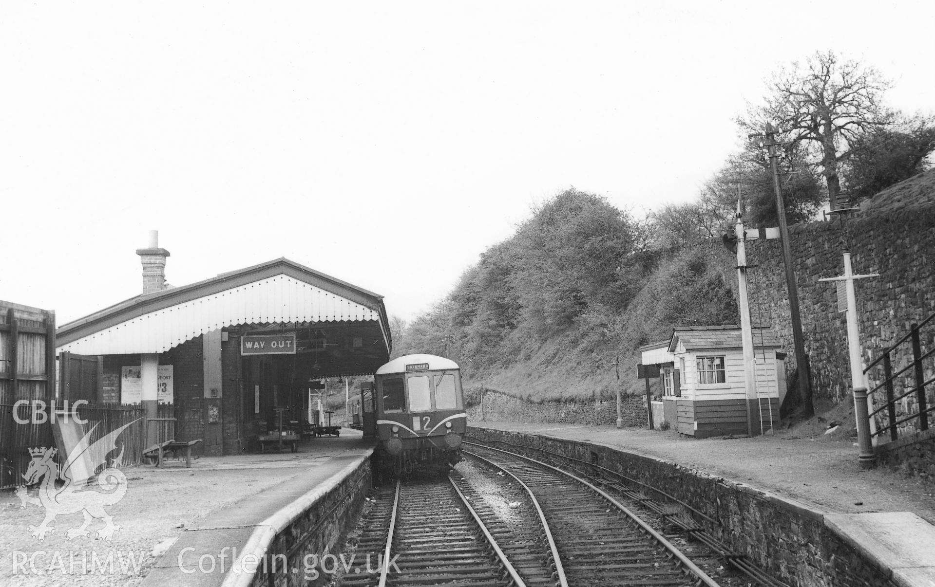 Black and white postcard showing view of Blaenavon Railway Station (lower level). From Rokeby Album VII part 1 of 2 no.10d. Photograph taken in 1961.