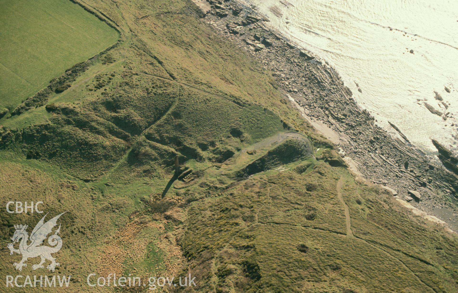 RCAHMW colour slide oblique aerial photograph of Trefrane Cliff Colliery, Nolton & Roch, taken on 24/03/1991 by CR Musson