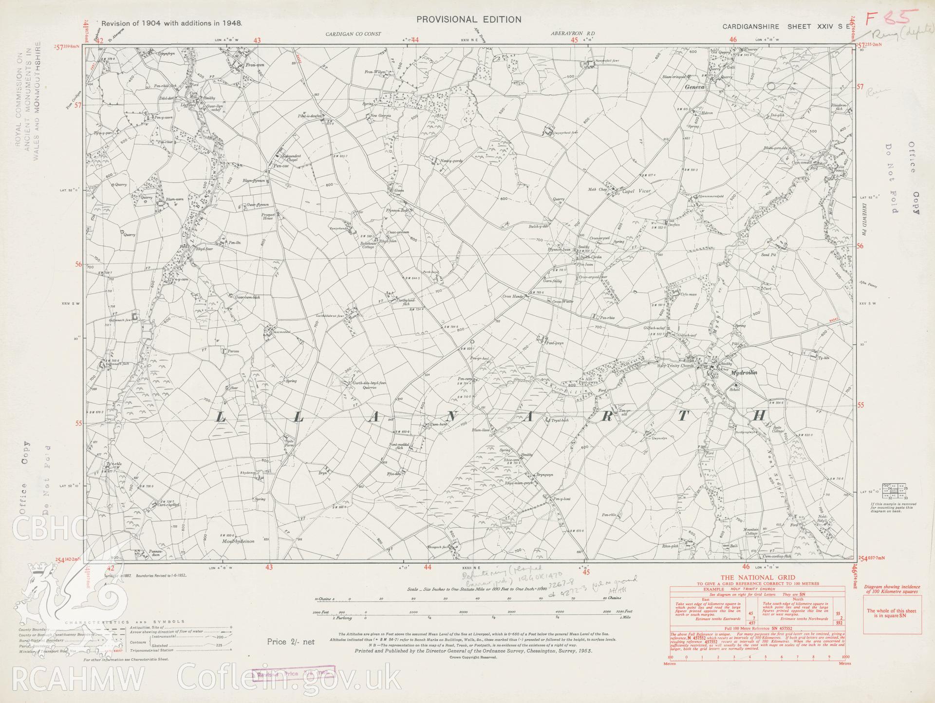 Digital copy of an Ordnance Survey Provisional Edition. Revision of 1904 with additions in 1948.  Mydroilyn area.