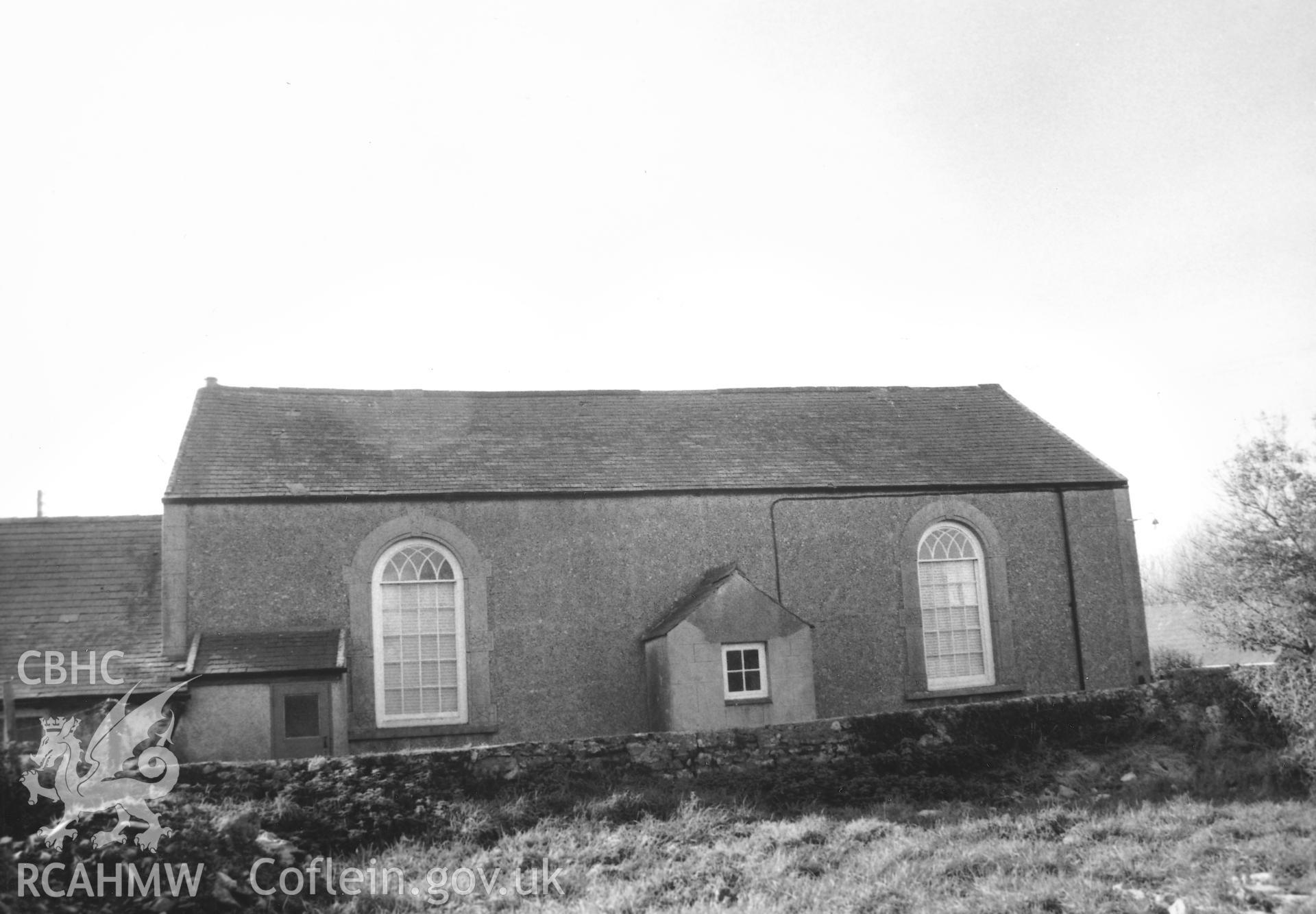 Digital copy of a black and white photograph showing general view of Thorne Calvinistic Methodist Chapel,  Merrion, taken by Robert Scourfield, c.1996.