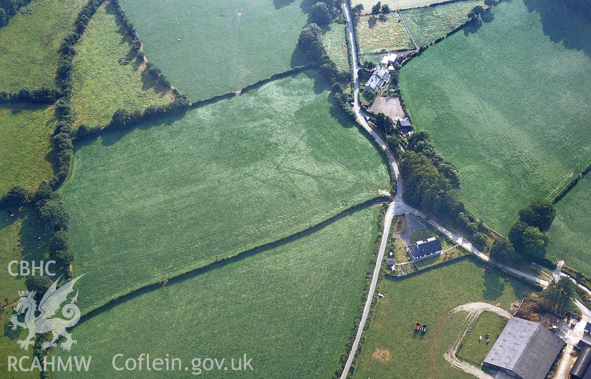 Slide of RCAHMW colour oblique aerial photograph showing Cyncoed, Melindwr cropmarks, taken by Chris Musson, 1990.
