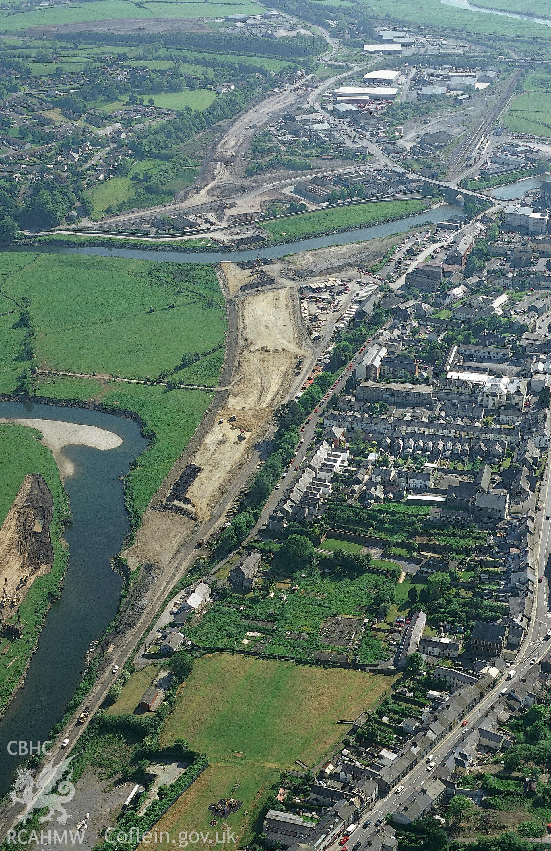 Slide of RCAHMW colour oblique aerial photograph of Carmarthen by-pass, taken by Toby Driver, 1998.