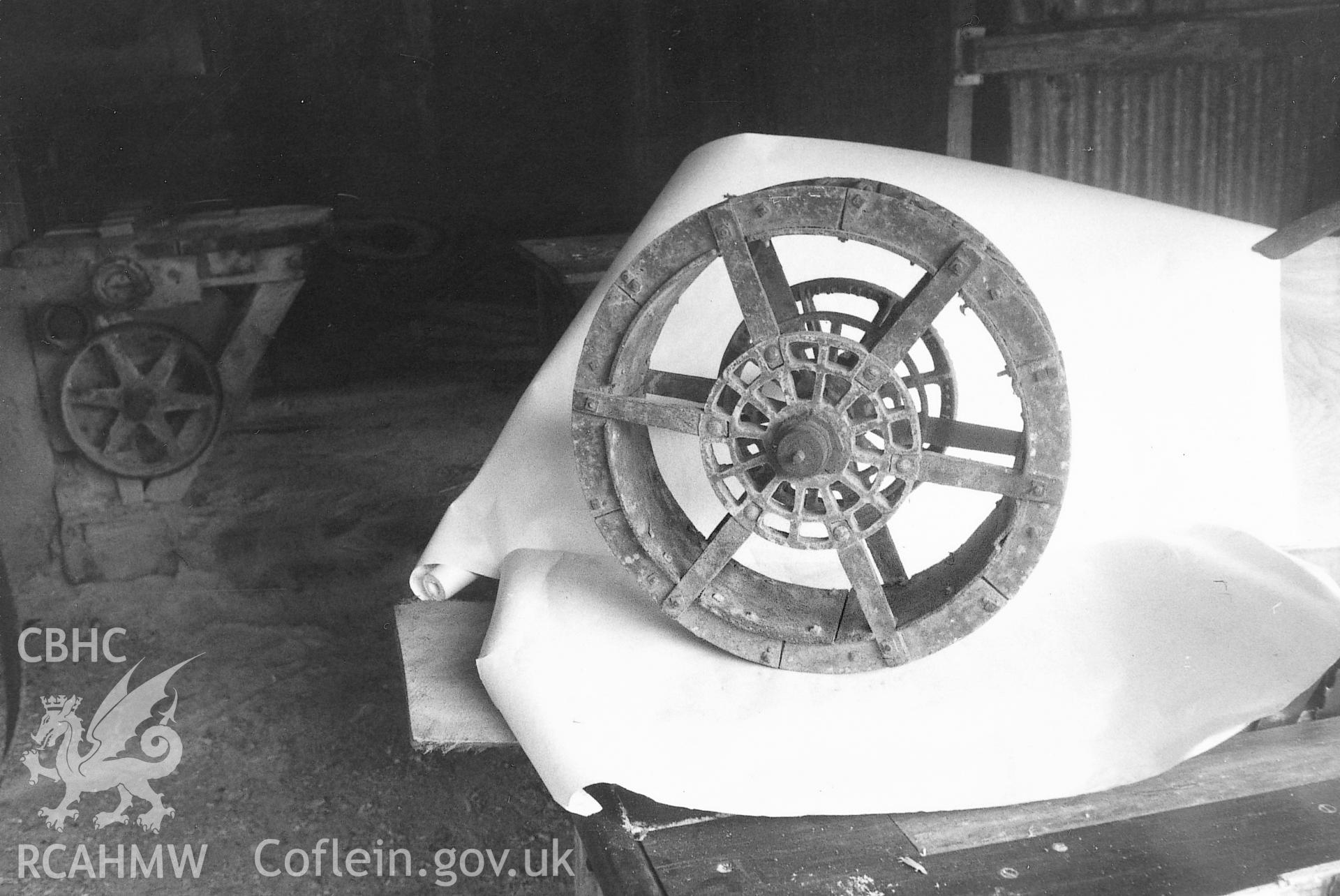 View of scaled model of the waterwheel  at Park Mill, Gower.