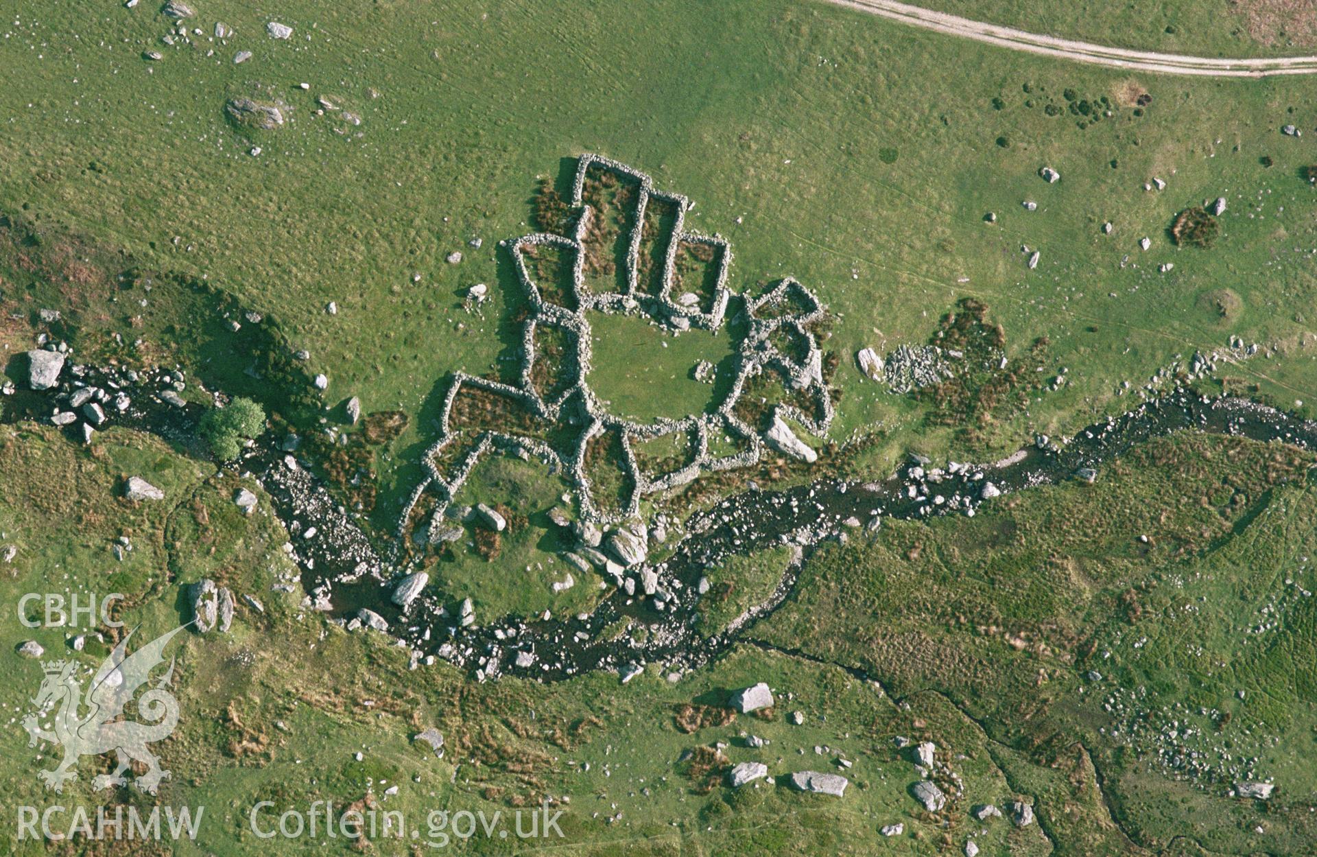 RCAHMW colour slide oblique aerial photograph of Afon Anafon Sheepfold, Aber, taken by C.R. Musson, 30/05/94