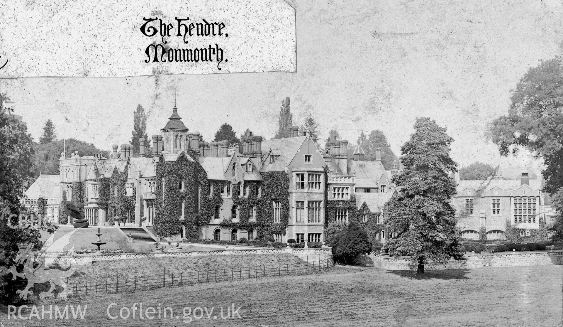 Digitised image showing interior view of The Hendre, Monmouthshire, copied from an album of early black and white photographs loaned for copying by  Mrs Joanna Graham, via Thomas Lloyd.