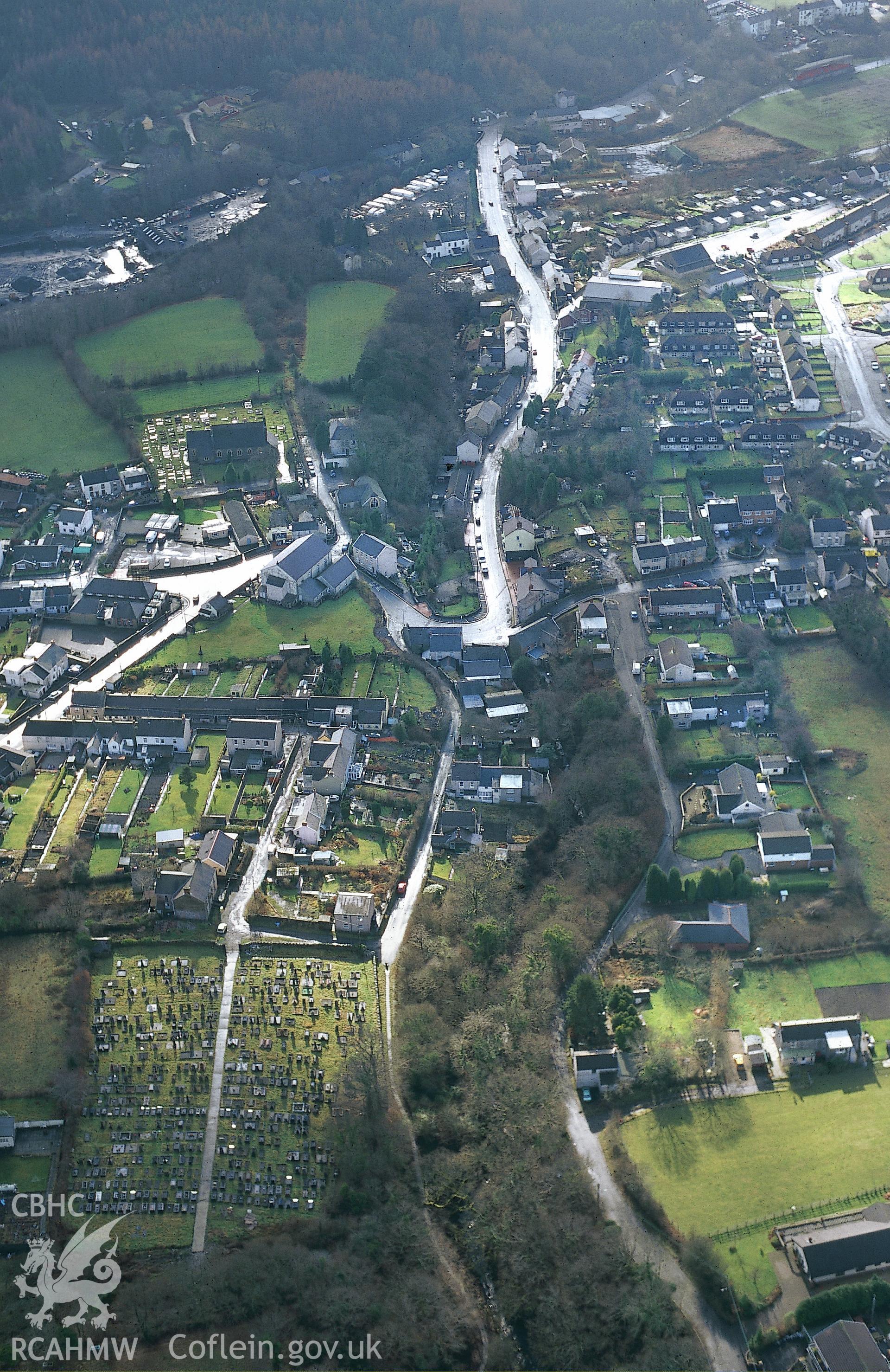 Slide of RCAHMW colour oblique aerial photograph of Brynaman, taken by Toby Driver 2001