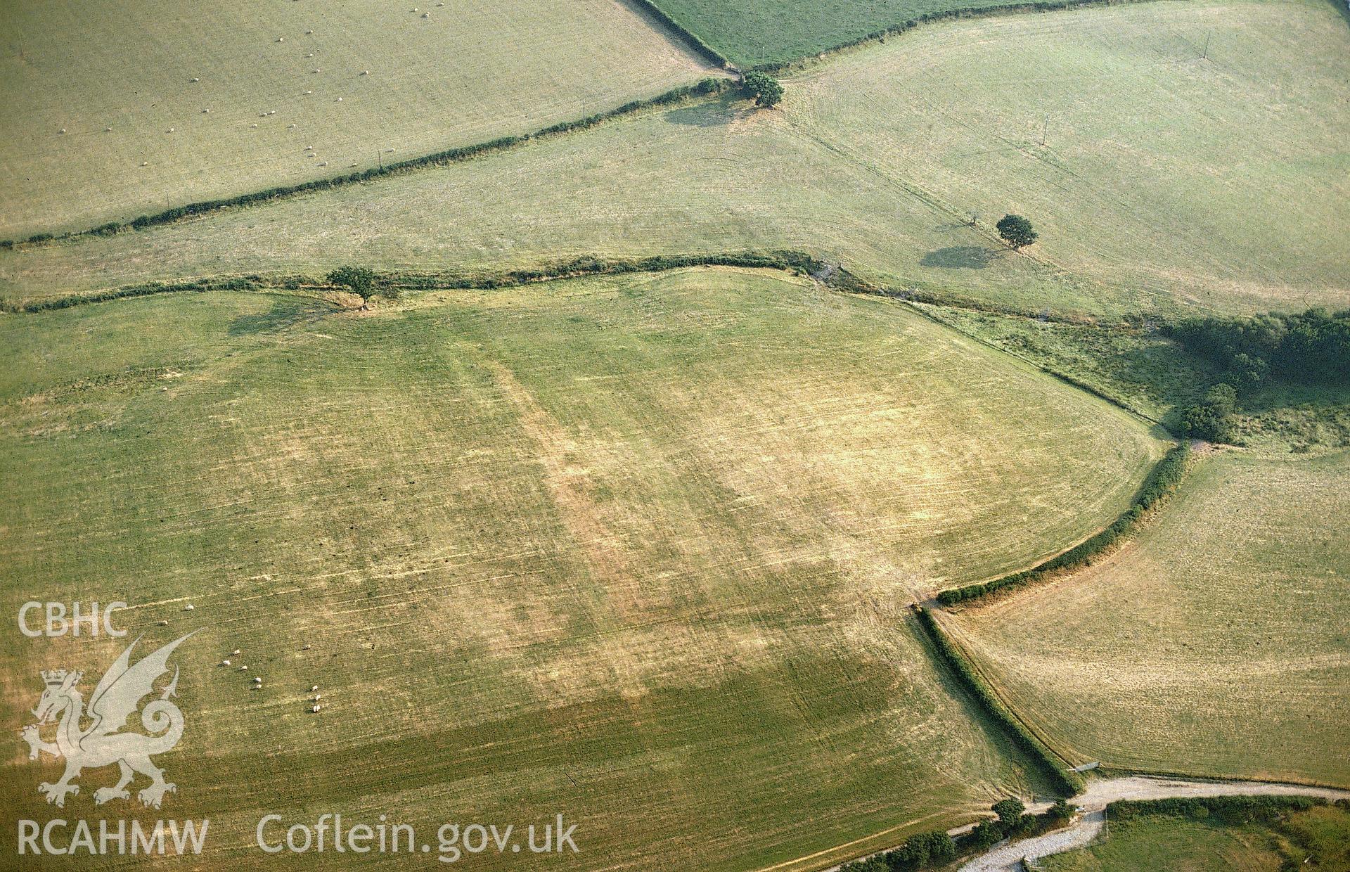 Slide of RCAHMW colour oblique aerial photograph of Berth-lwyd, Llanilar, taken by C.R. Musson, 1990.