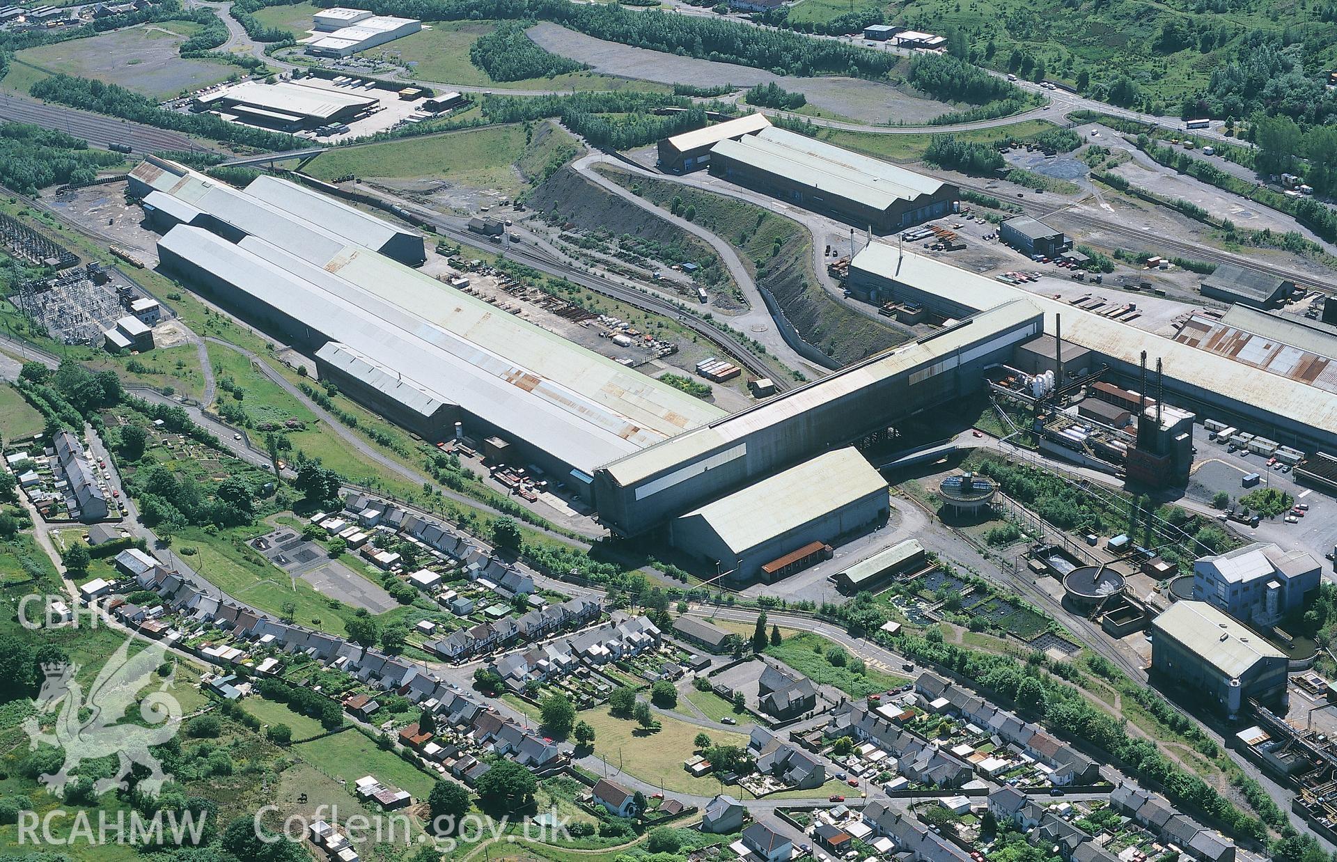 Slide of RCAHMW colour oblique aerial photograph of Ebbw Vale Steelworks, taken by Toby Driver 2001