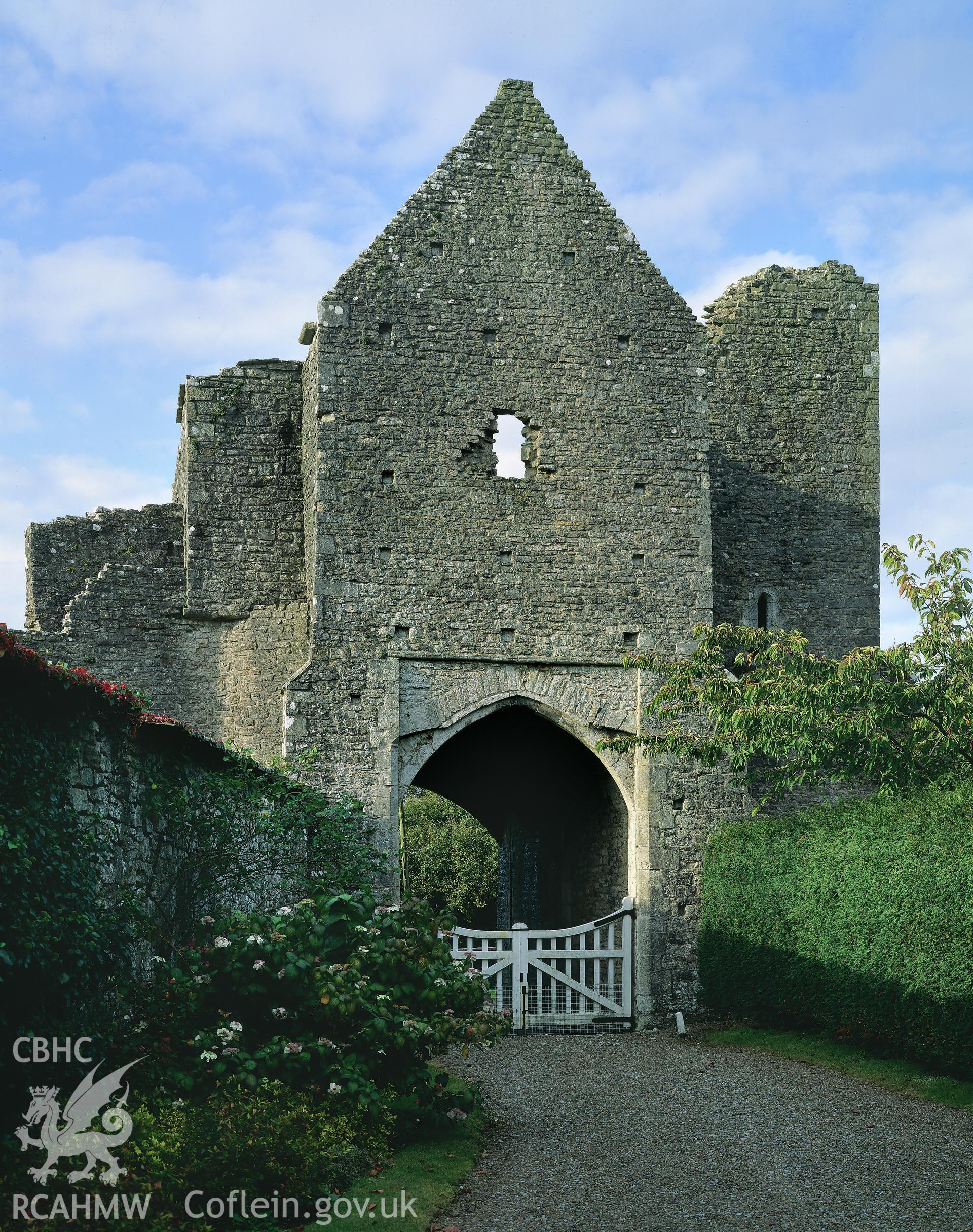 RCAHMW colour transparency showing the gatehouse at Ewenny Priory.