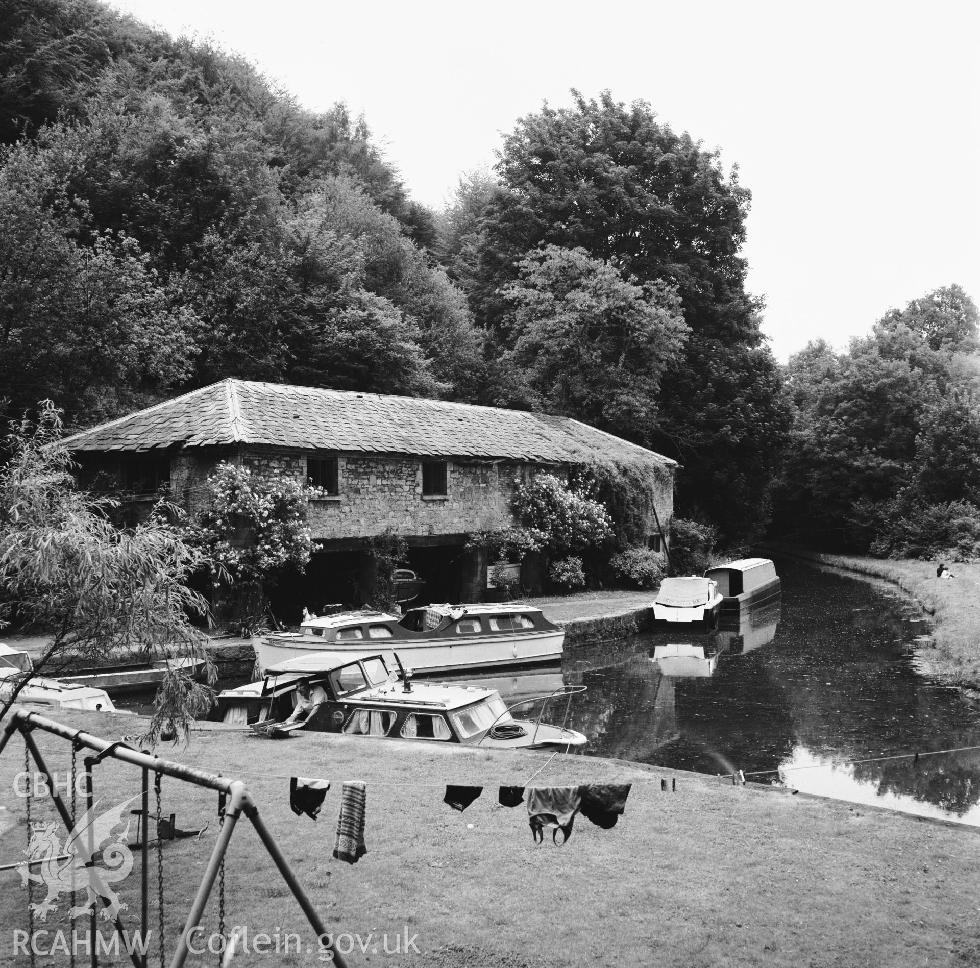 RCAHMW black and white photograph of Llanfoist Wharf, Brecknock and Abergavenny Canal.