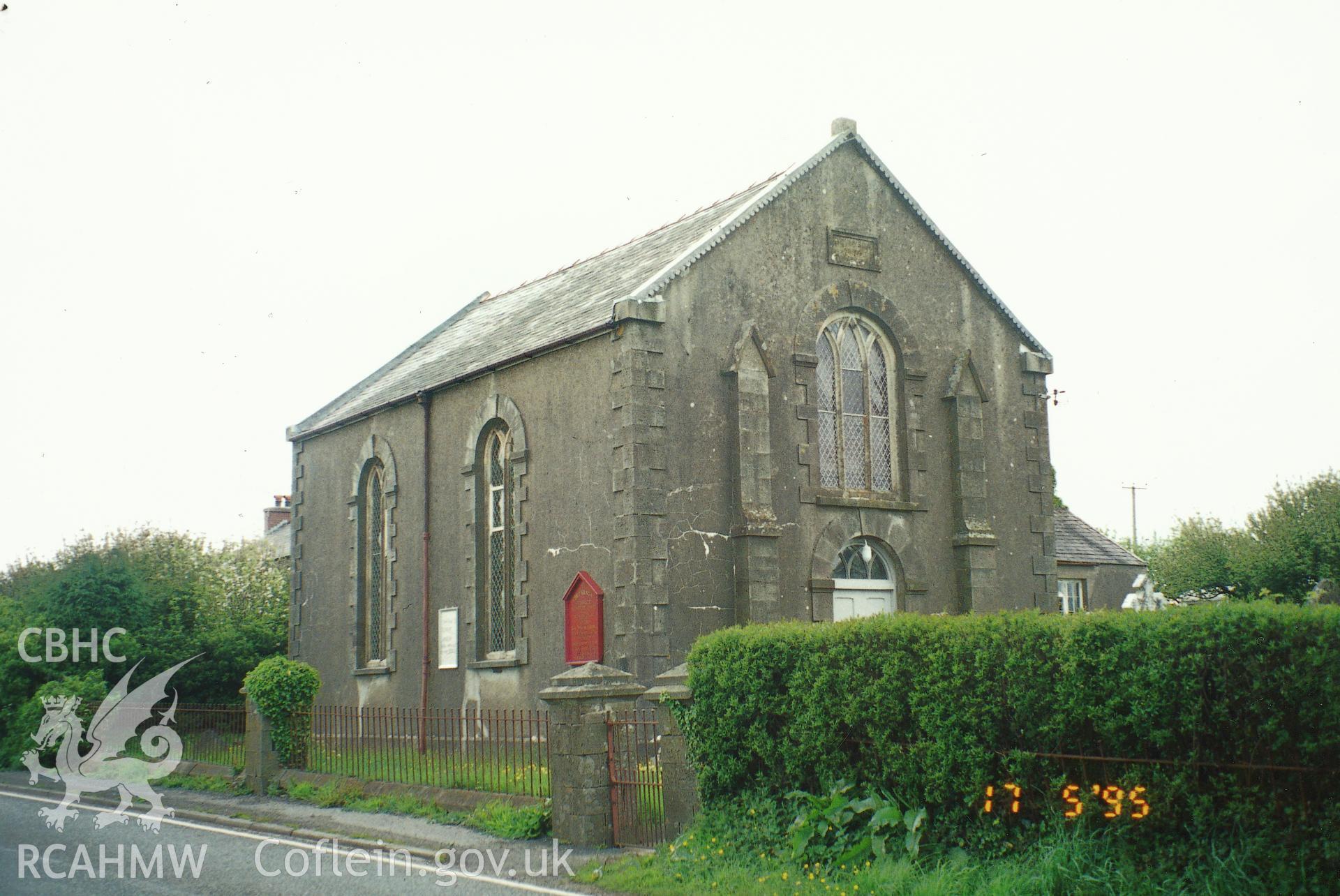 Digital copy of a colour photograph showing a general view of Bethesda Calvinistic Methodist Chapel, Saundersfoot, taken by Robert Scourfield, 1996.