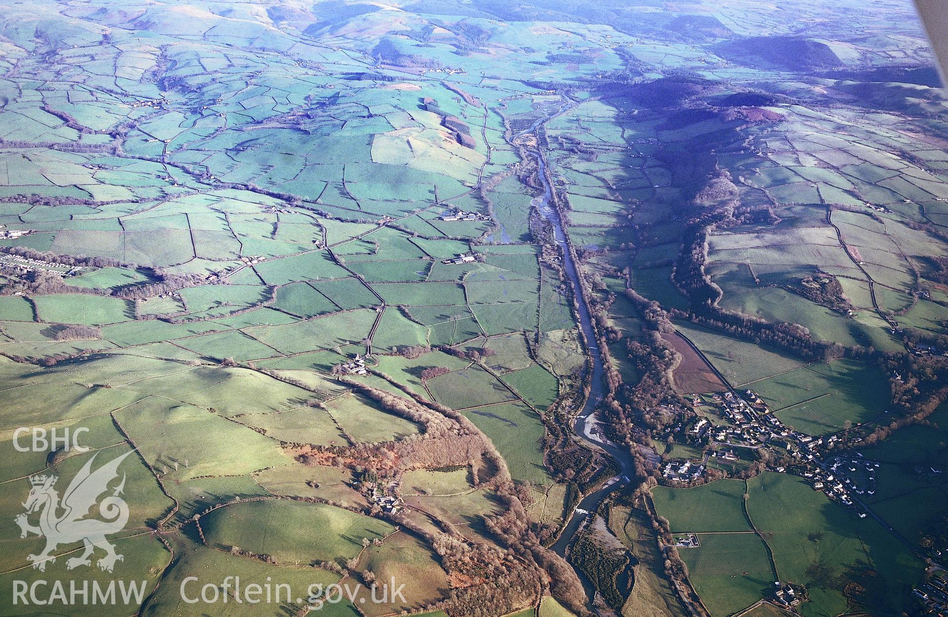 Slide of RCAHMW colour oblique aerial photograph of Llanilar, taken by T.G. Driver, 2001.