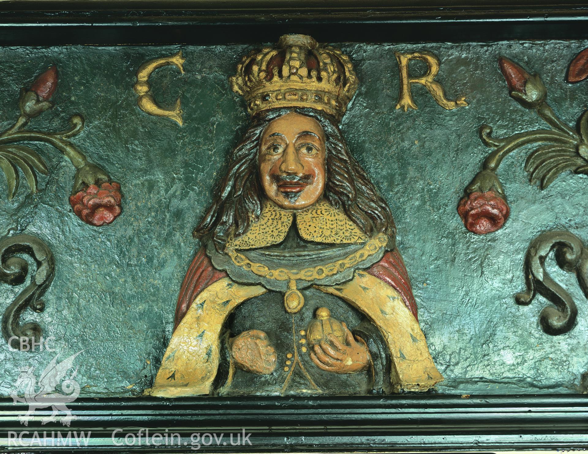 RCAHMW colour transparency of the decorated ceiling at the Kings Head, Monmouth.