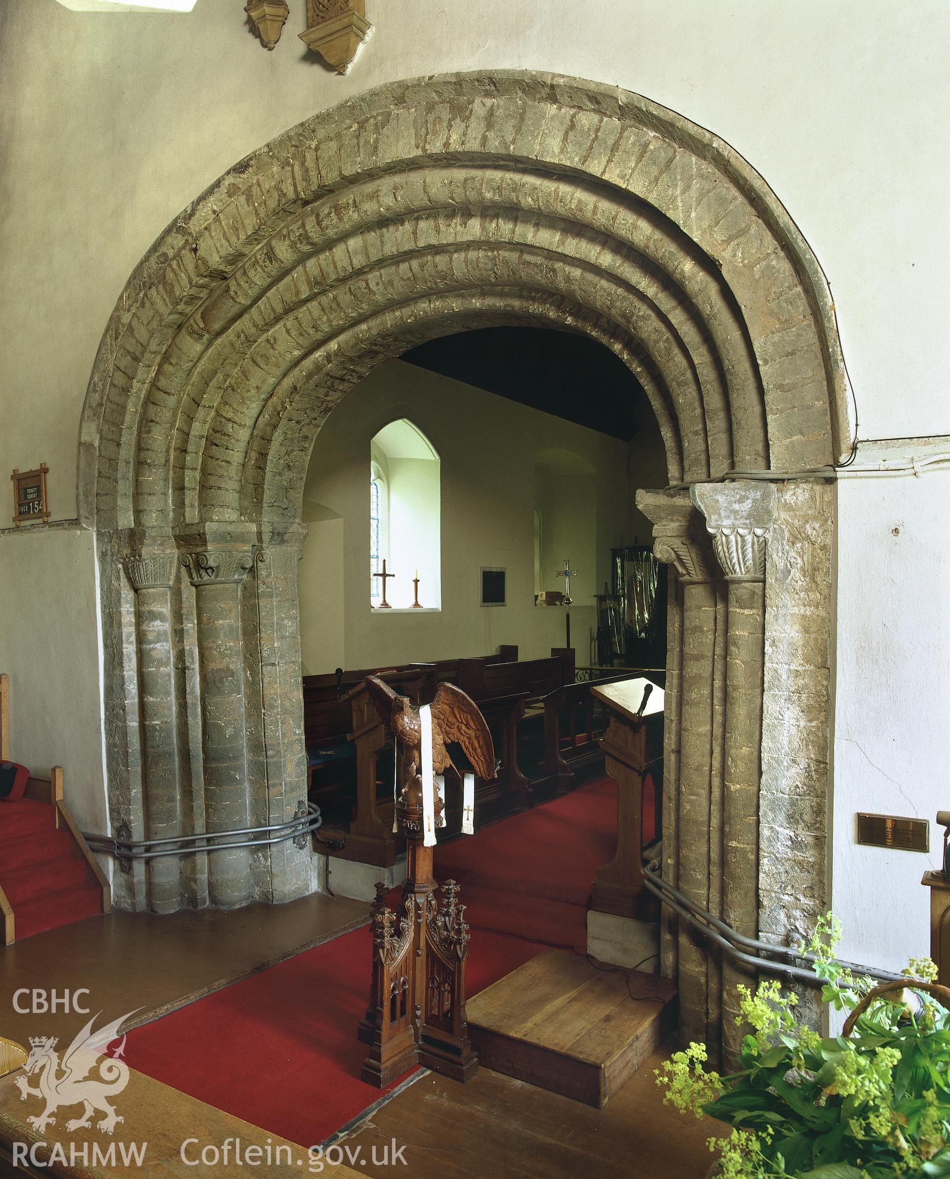 RCAHMW colour transparency showing view of the chancel arch at  St Mary Magdalane's Church, St Clears.